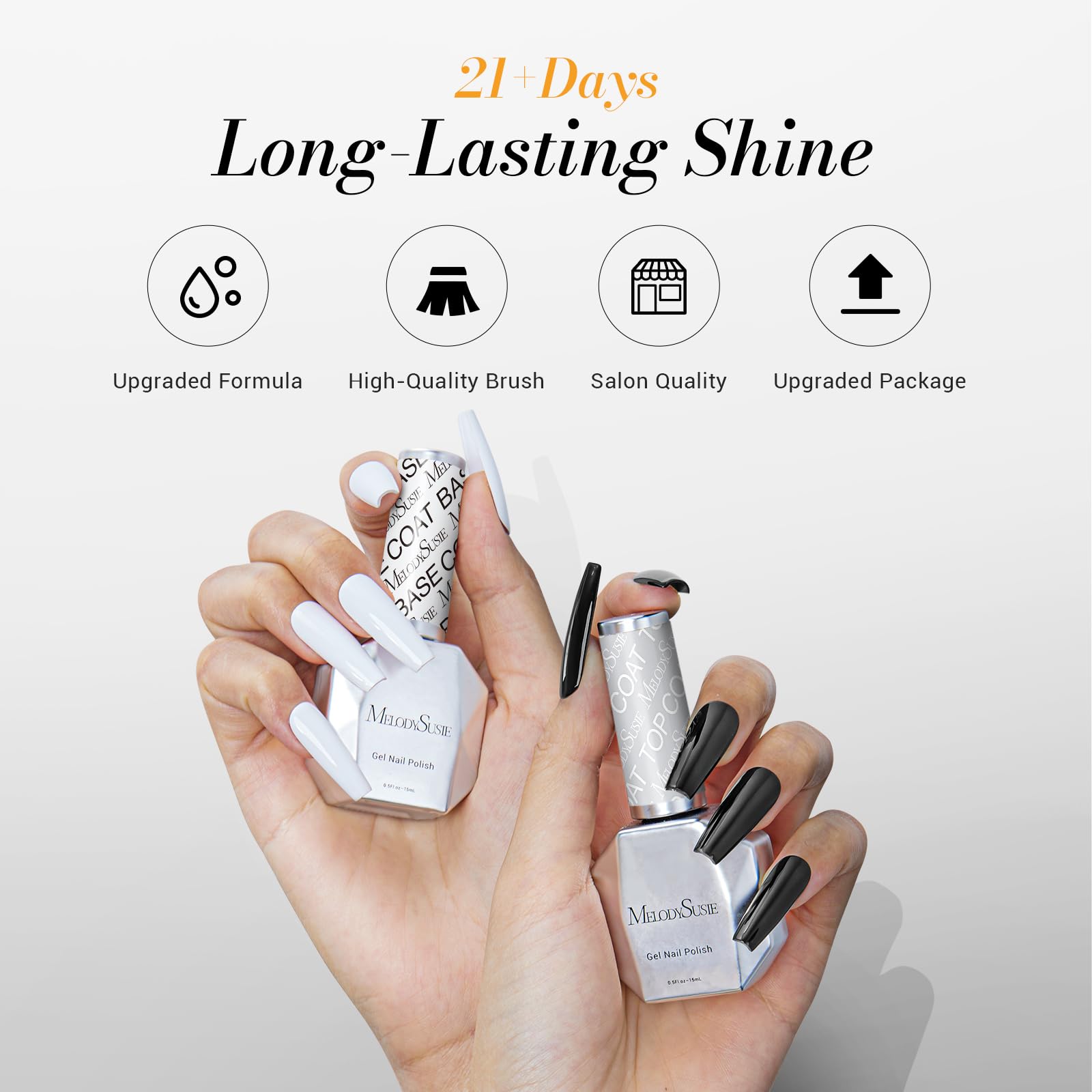 Glossy Top Coat & Base Coat Nail Gel Polish 2Pcs 15ml