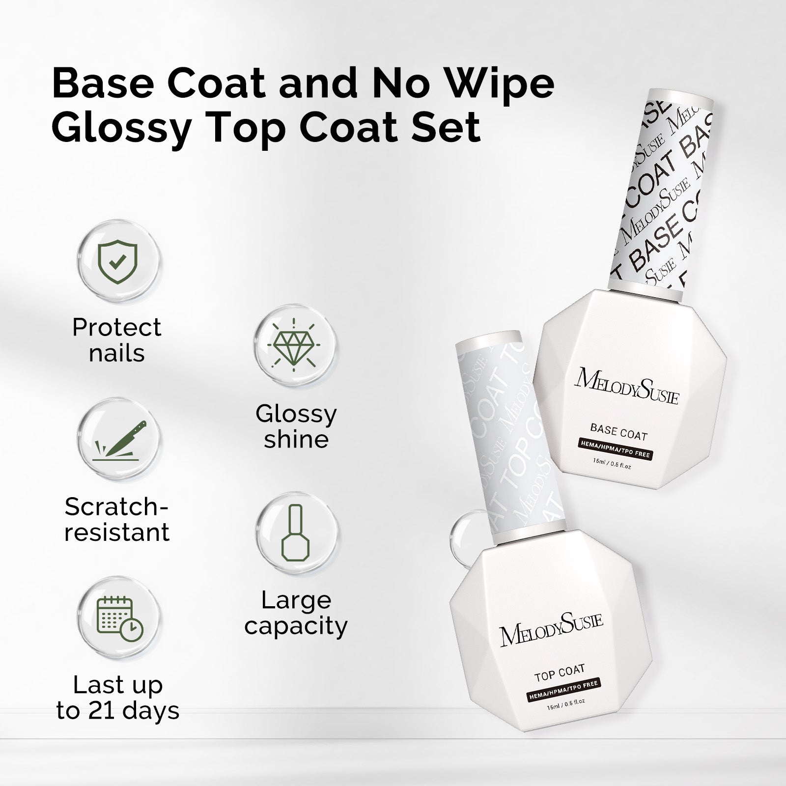 Top Coat & Base Coat - Hema-Free Gel Nail Polish 0.5 fl oz/15ml
