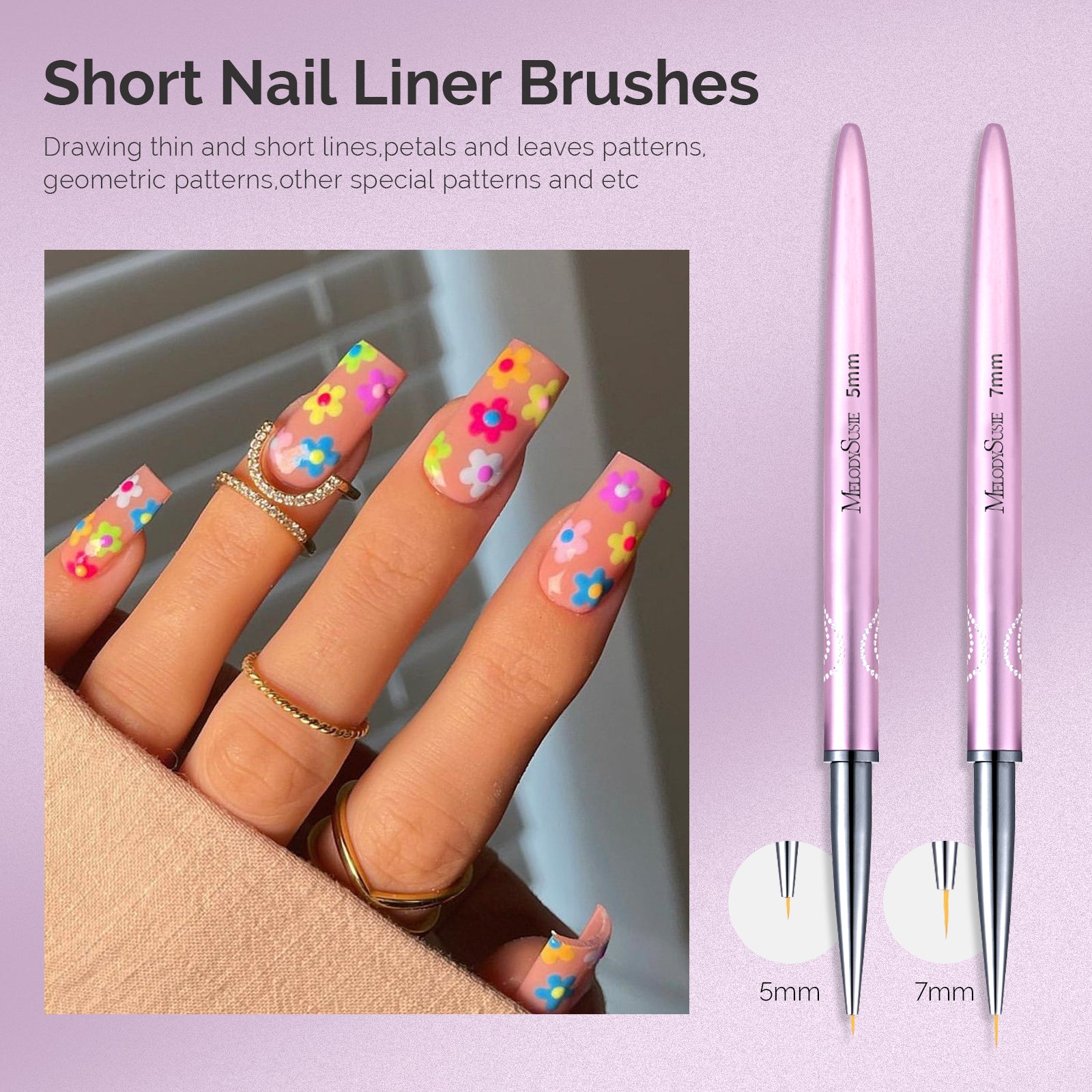 Nail Art Liner Brushes 5Pcs - Rose Gold