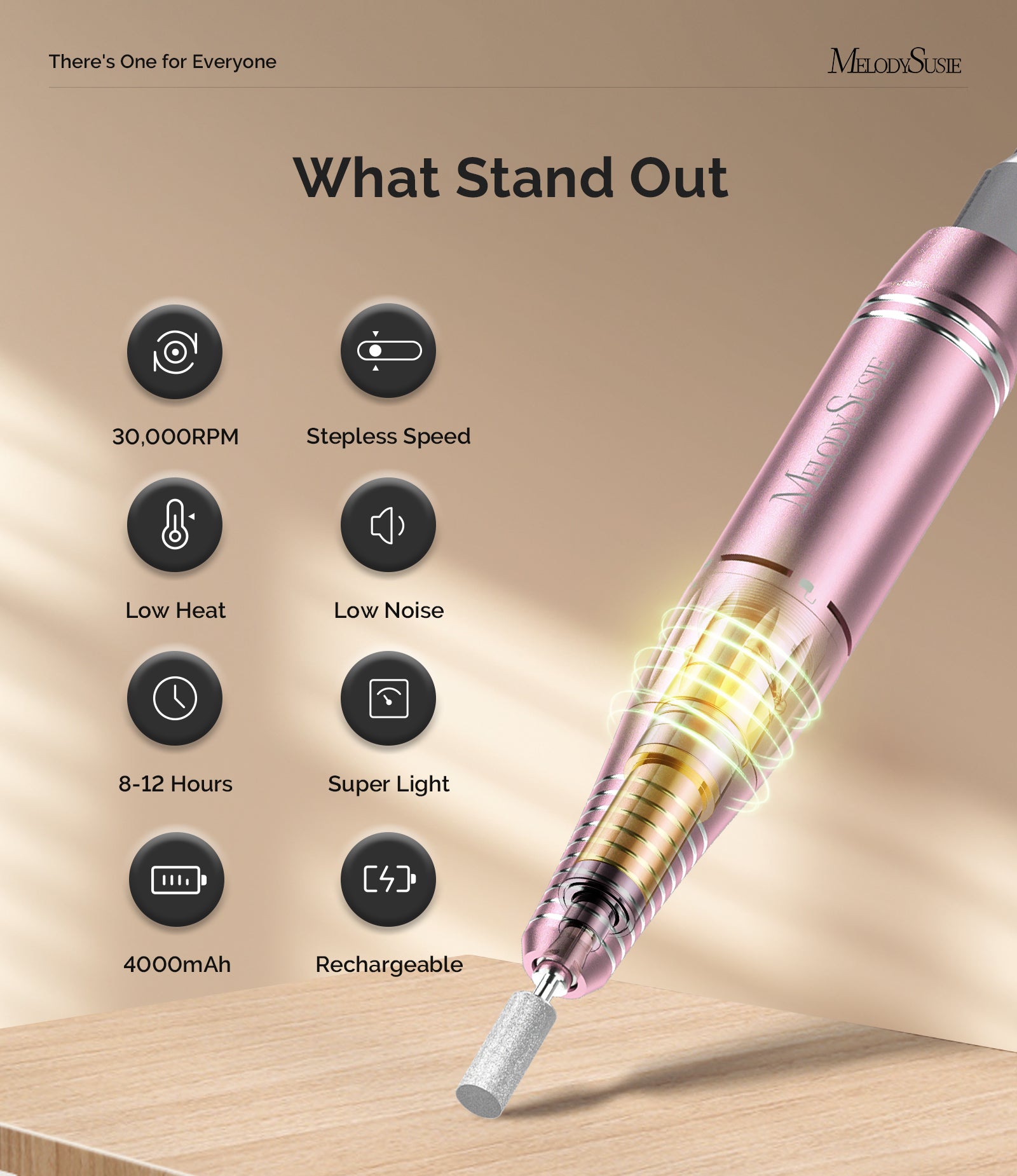 SC300F Rechargeable Nail Drill 30000RPM - Pink