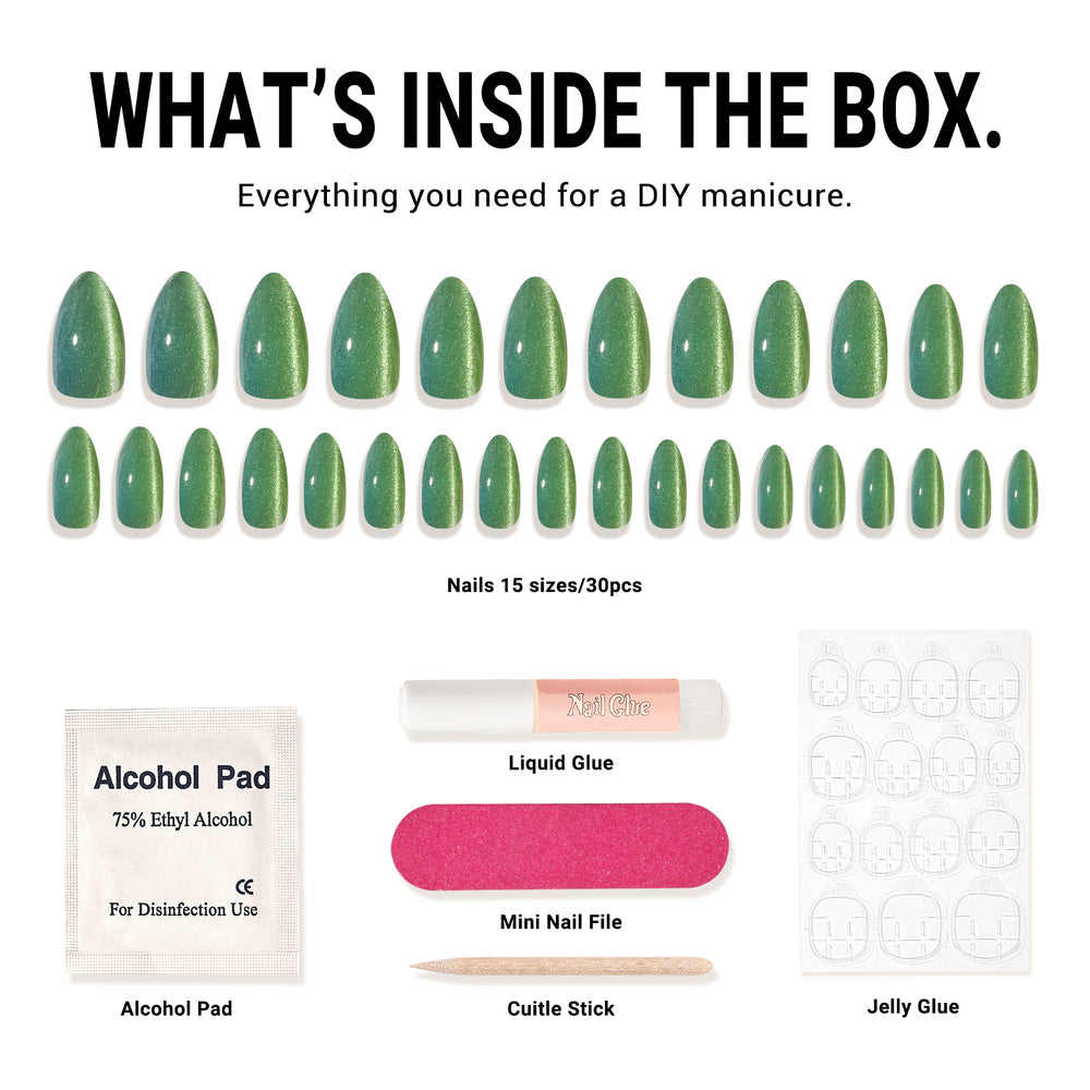 Deep Green Cat Eye Press On Nails Kit MelodySusie