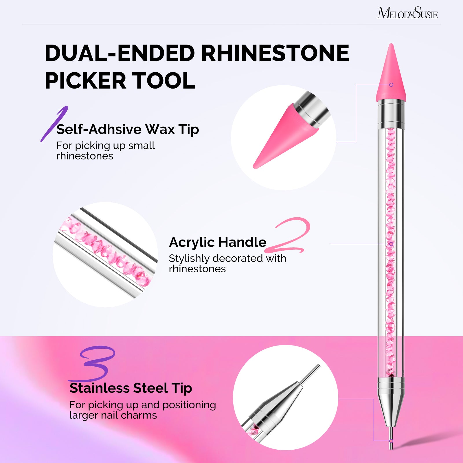 Nail Art Rhinestone Picker Tool Set - Pink & Purple - US ONLY