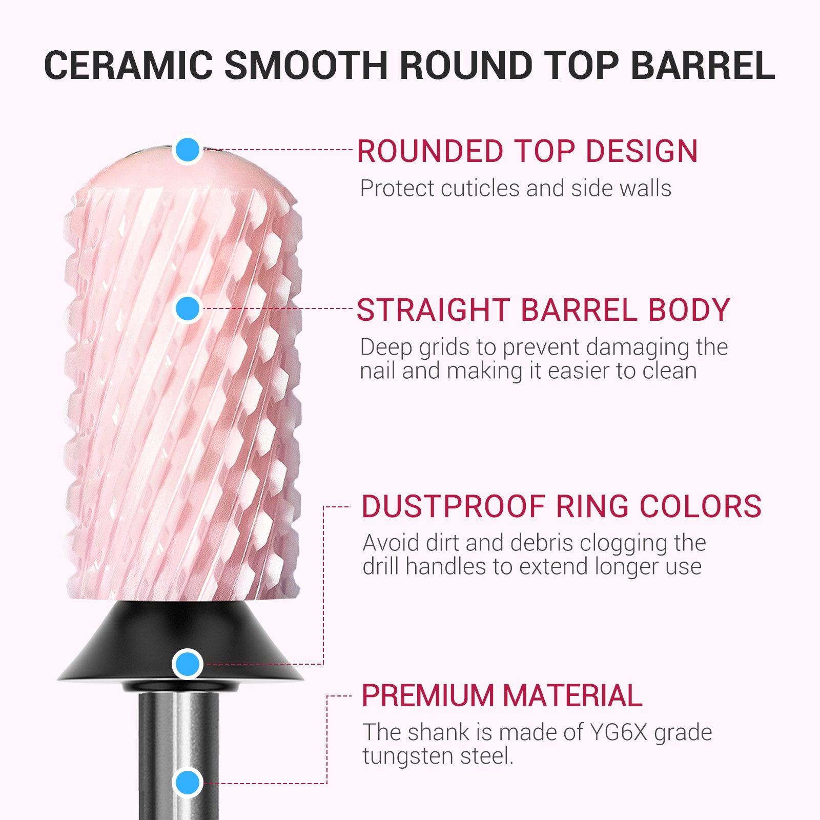 Smooth Round Top Large Barrel Ceramic Nail Drill Bit