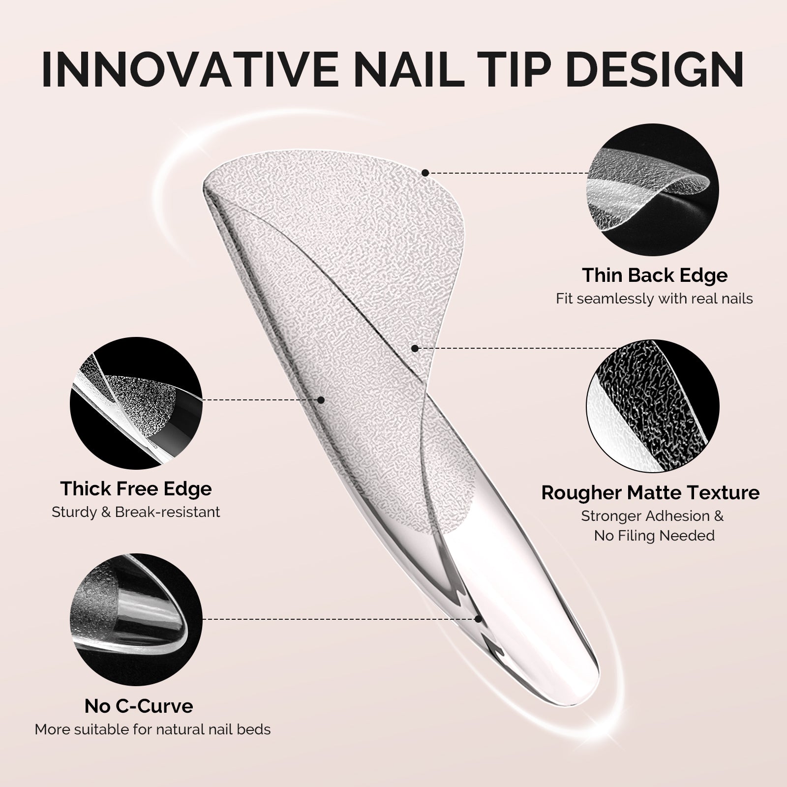 288Pcs Half Matte Clear Acrylic Full Cover Nail Tips