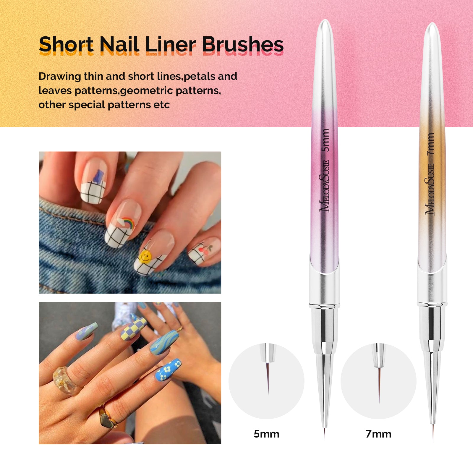 Nail Art Liner Brushes Gradient Metal Handle