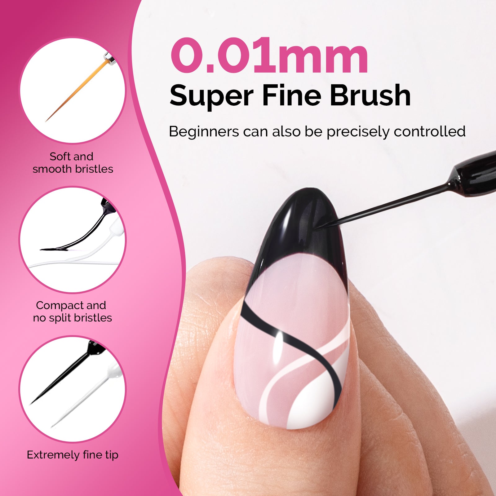 Liner Gel Nail Art Polish - Black and White