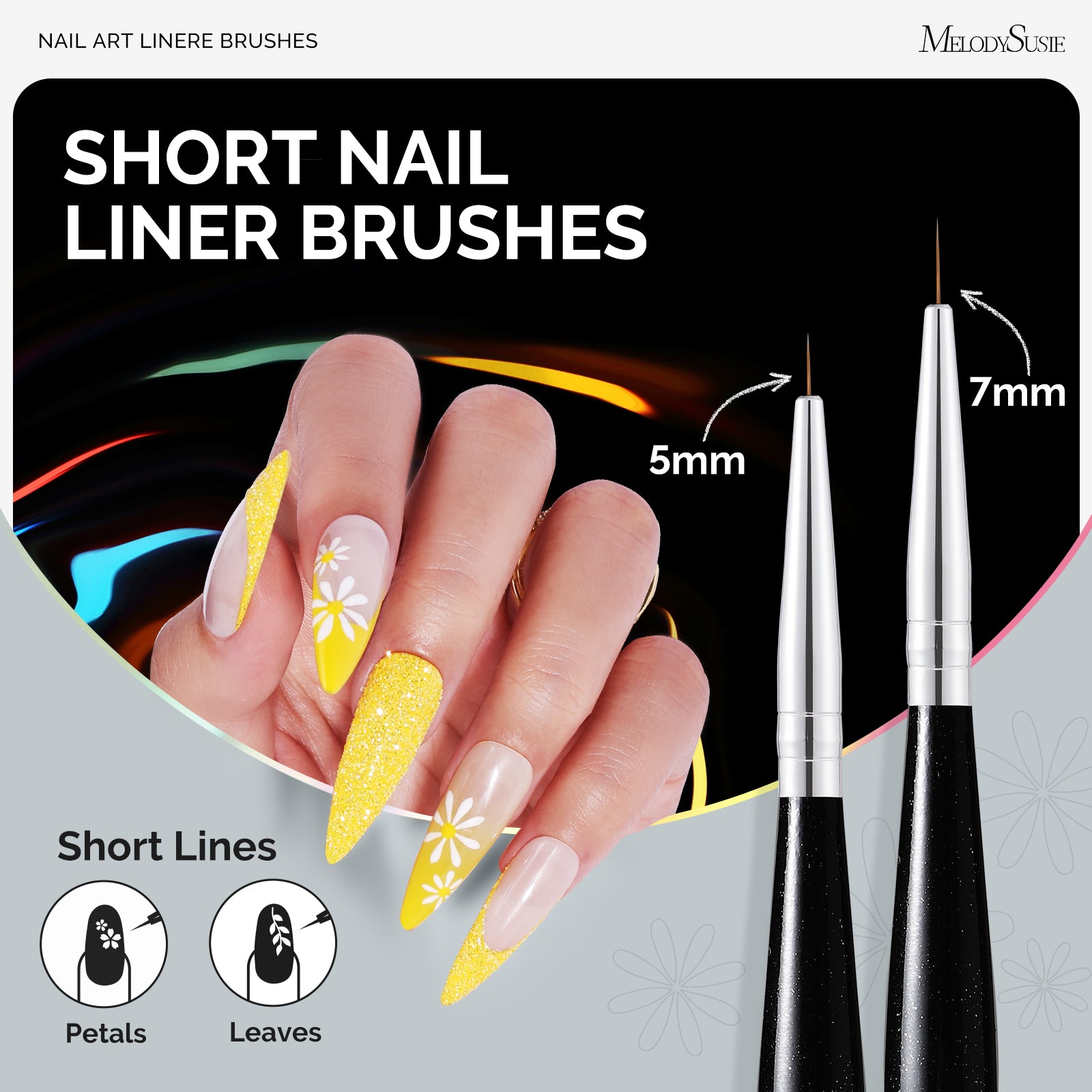 Nail Art Liner Brushes 5Pcs - Black