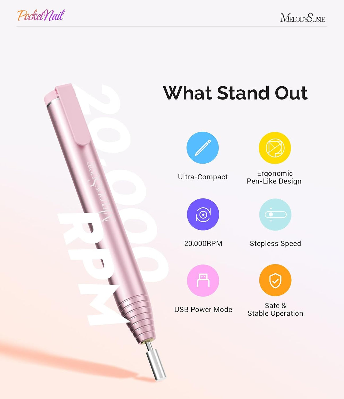 MelodySusie PocketNail PC100G Portable Nail Drill 20,000 RPM