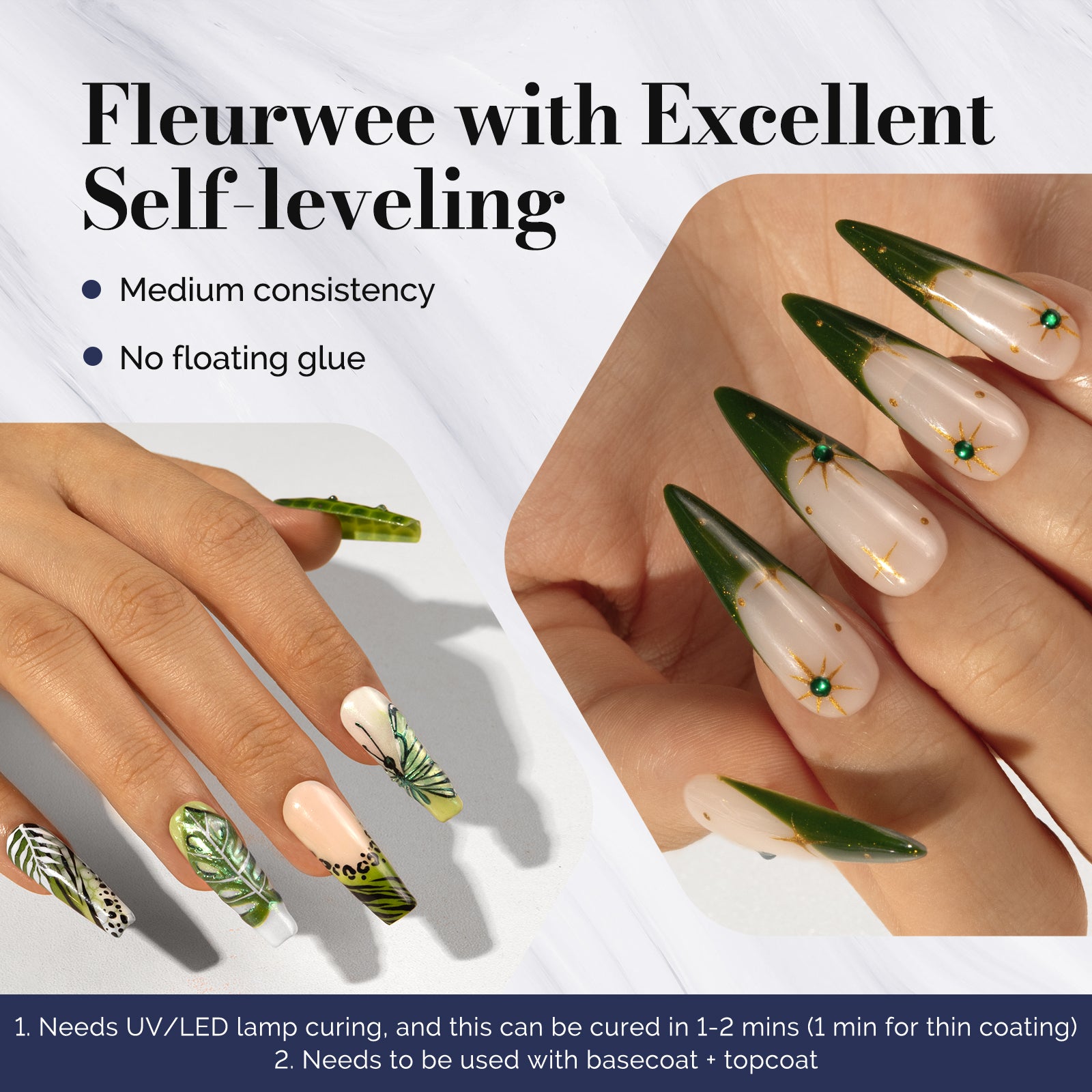 monstera plant nails Fleurwee HEMA-Free & HPMA-Free & TPO-Free Gel Nail Polish Plant-based 0.5 fl oz/15ml - P52 Monstera Green