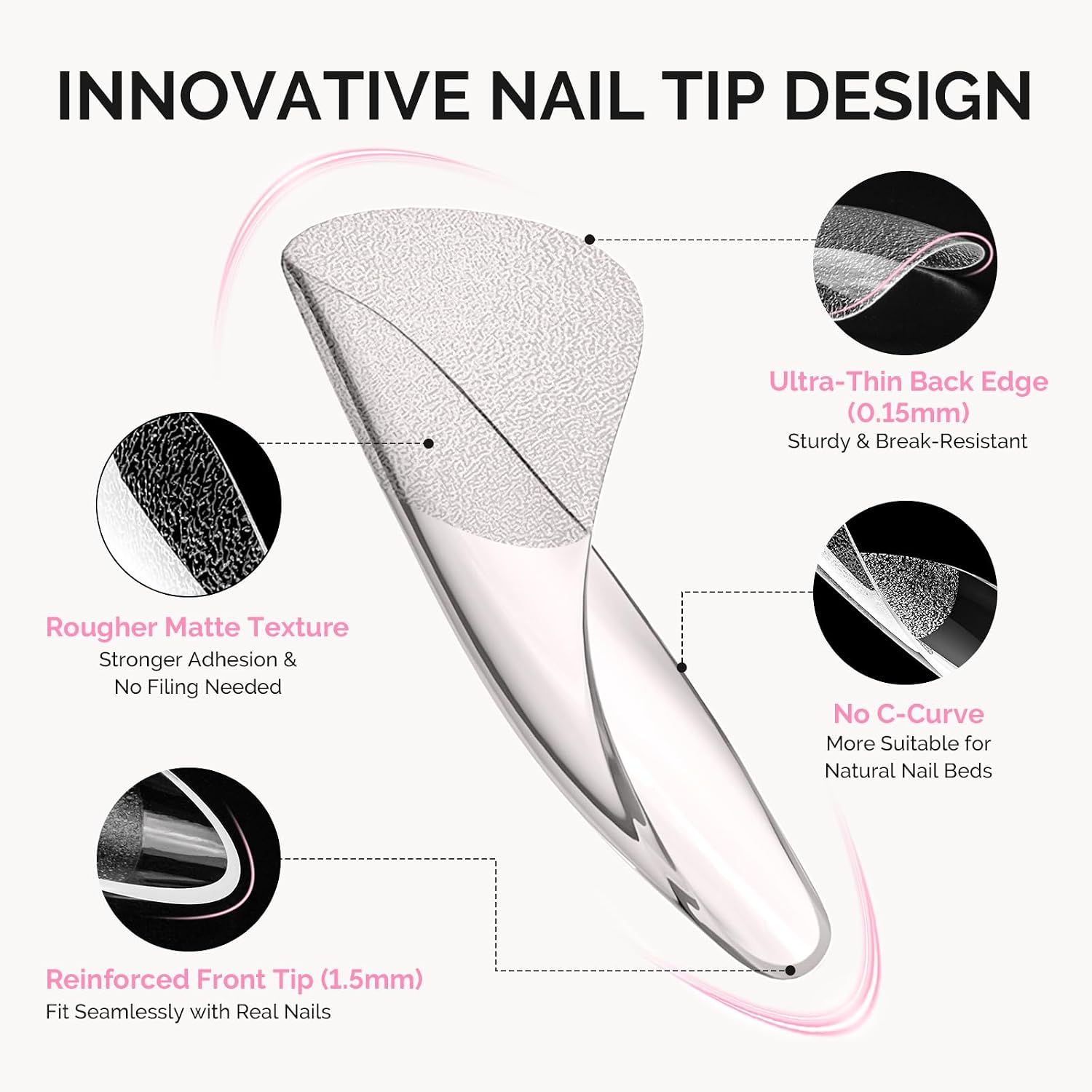 160Pcs Half Matte Clear Acrylic Full Cover Nail Tips
