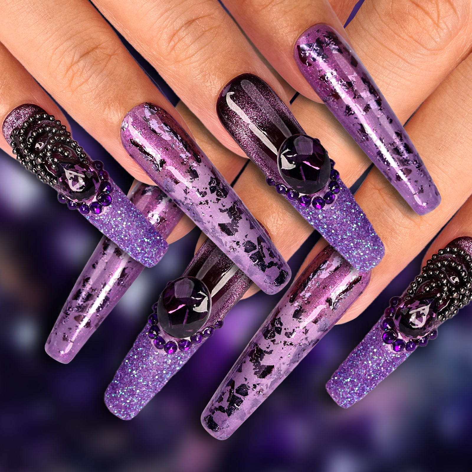Lavender Royalty Coffin Long Press On Nails| MelodySusie