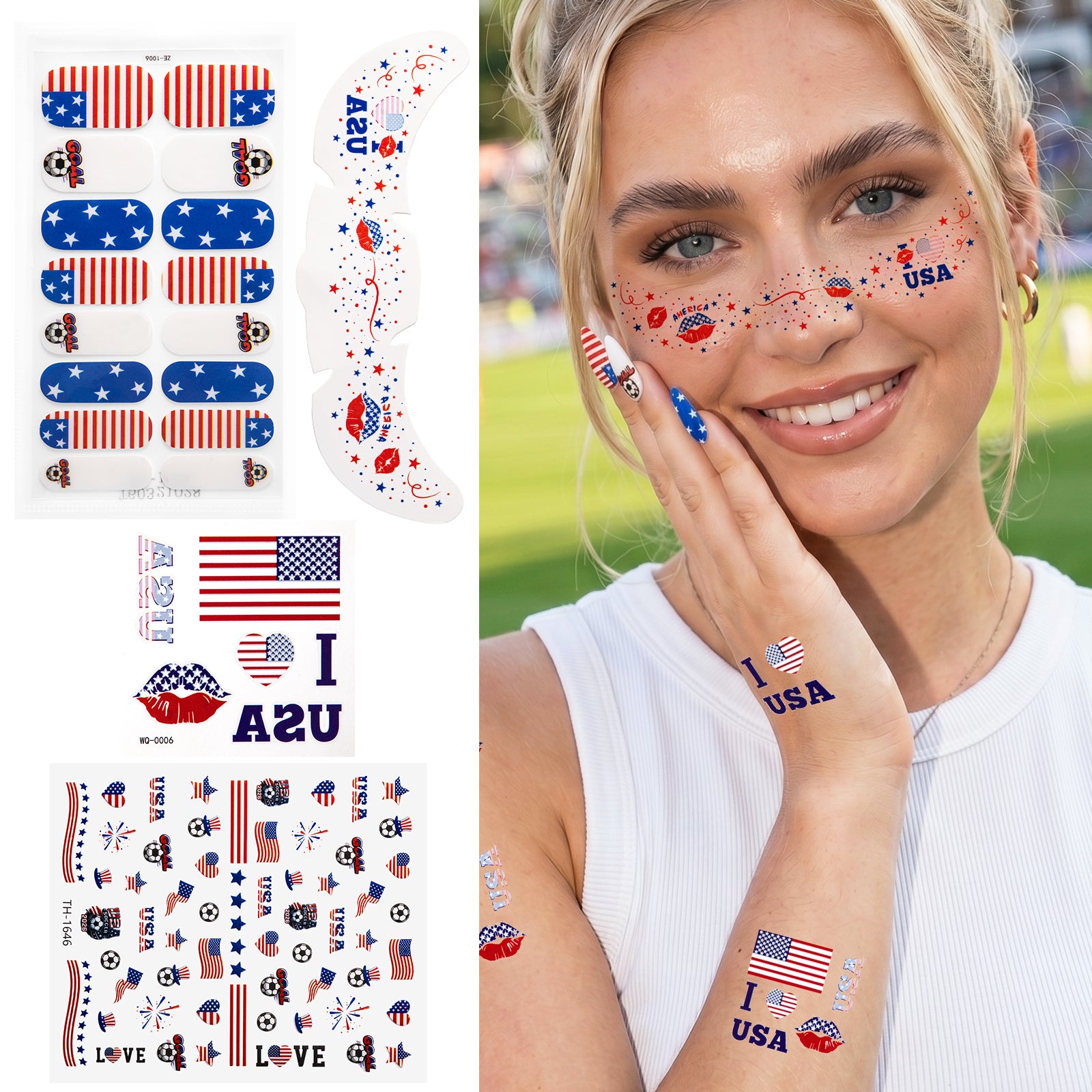 Gameday FanGlow Kit with World Cup Soccer Flag Nail Strips & Face Temporary Tattoos