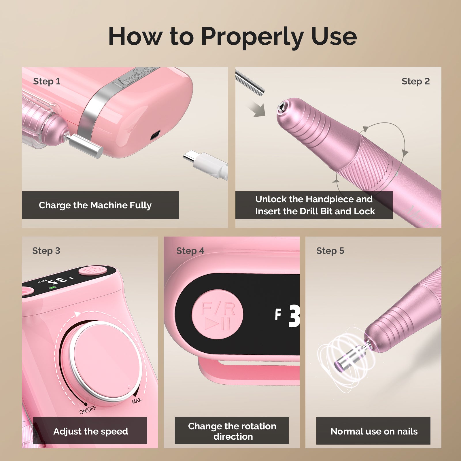 SM320G 35000RPM Rechargeable Nail Drill