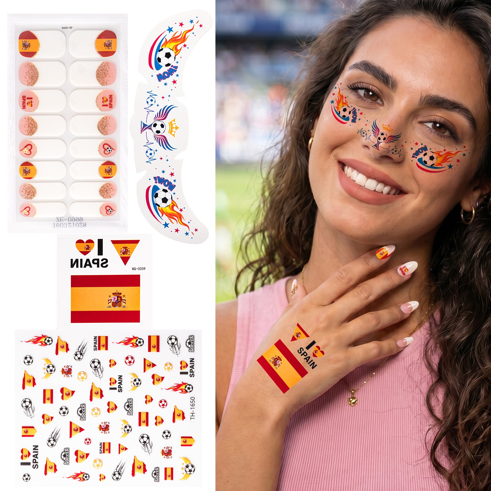 Gameday FanGlow Kit with World Cup Soccer Flag Nail Strips & Face Temporary Tattoos