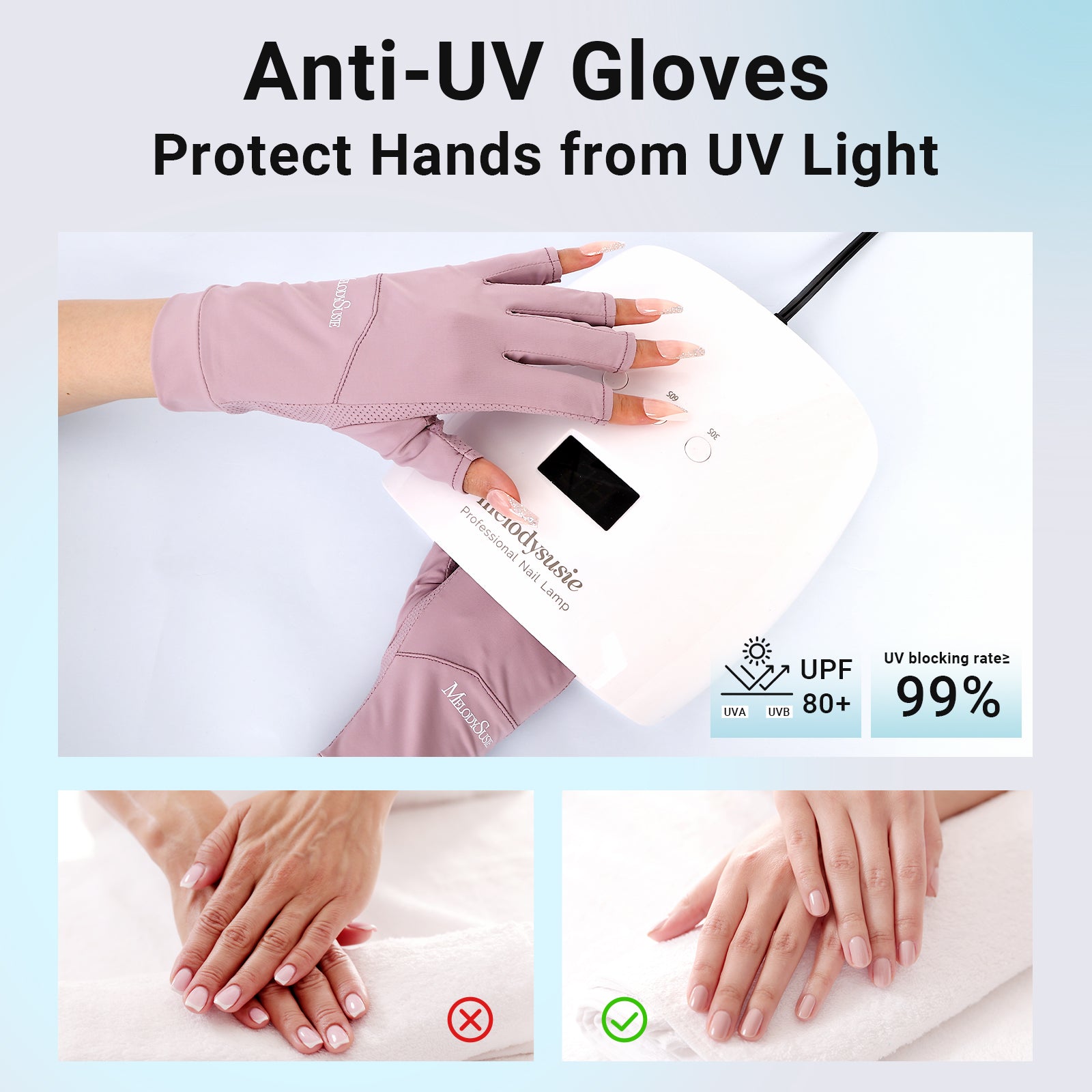 Professional UPF 80+ UV Protection Gloves for Manicures, Cool Feeling  Fabric