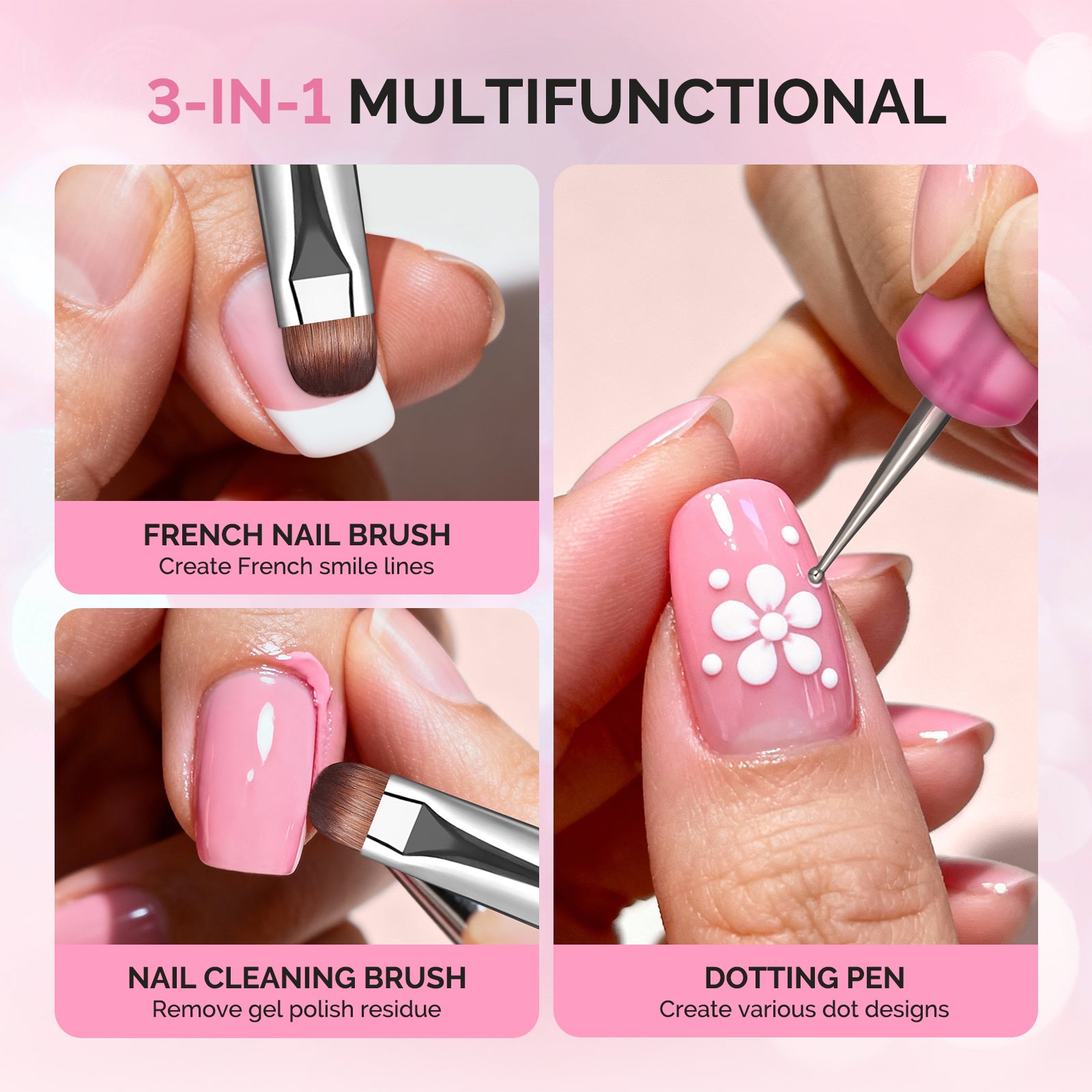 Dual-Ended French Nail Brush and Dotting Pen Set with Brush Holder - Size #10#12#14#16