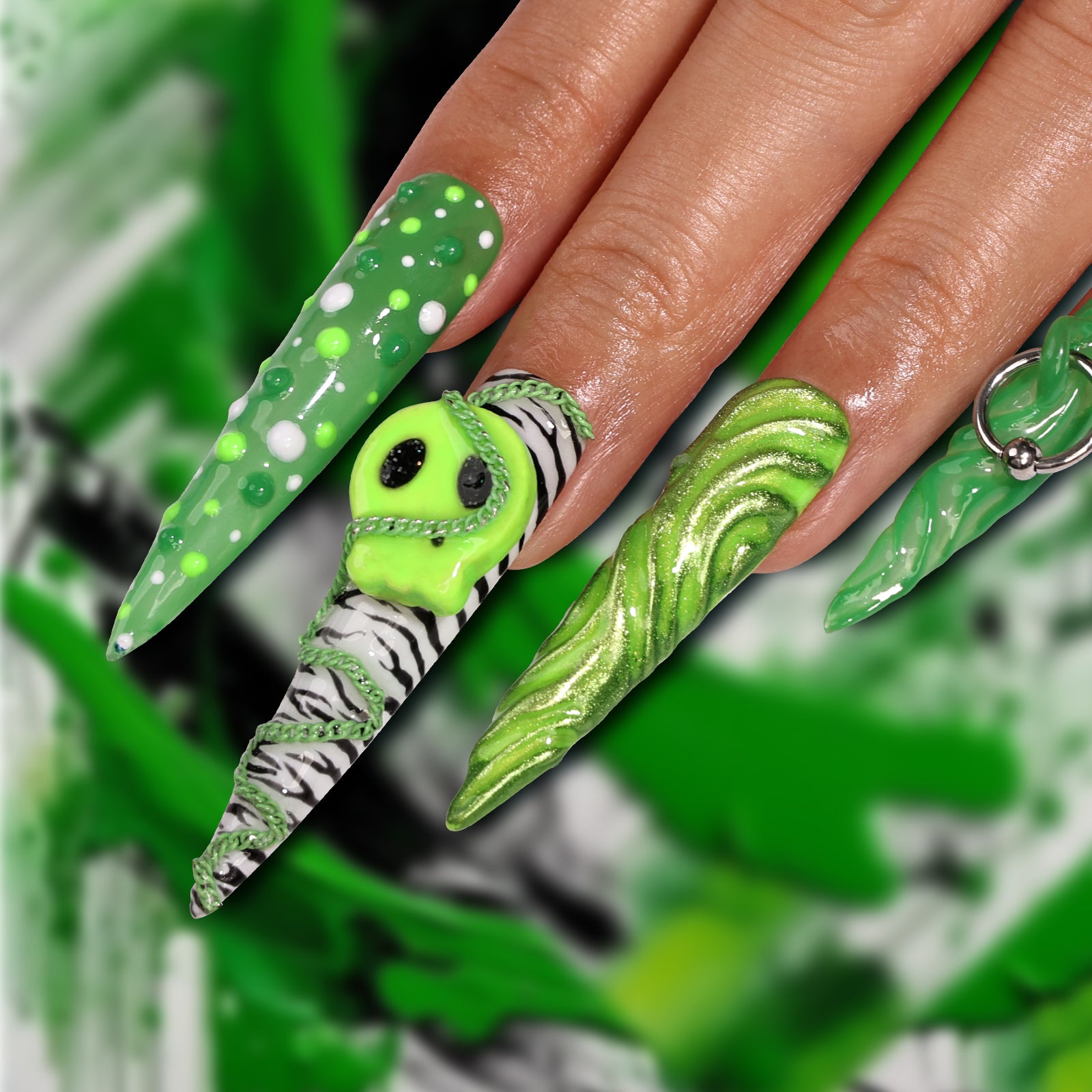 Green Halloween Stiletto Longest Press On Nails | MelodySusie