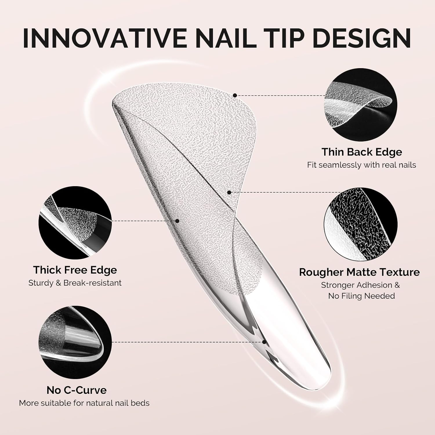 600Pcs Half Matte Clear Acrylic Half Cover Nail Tips