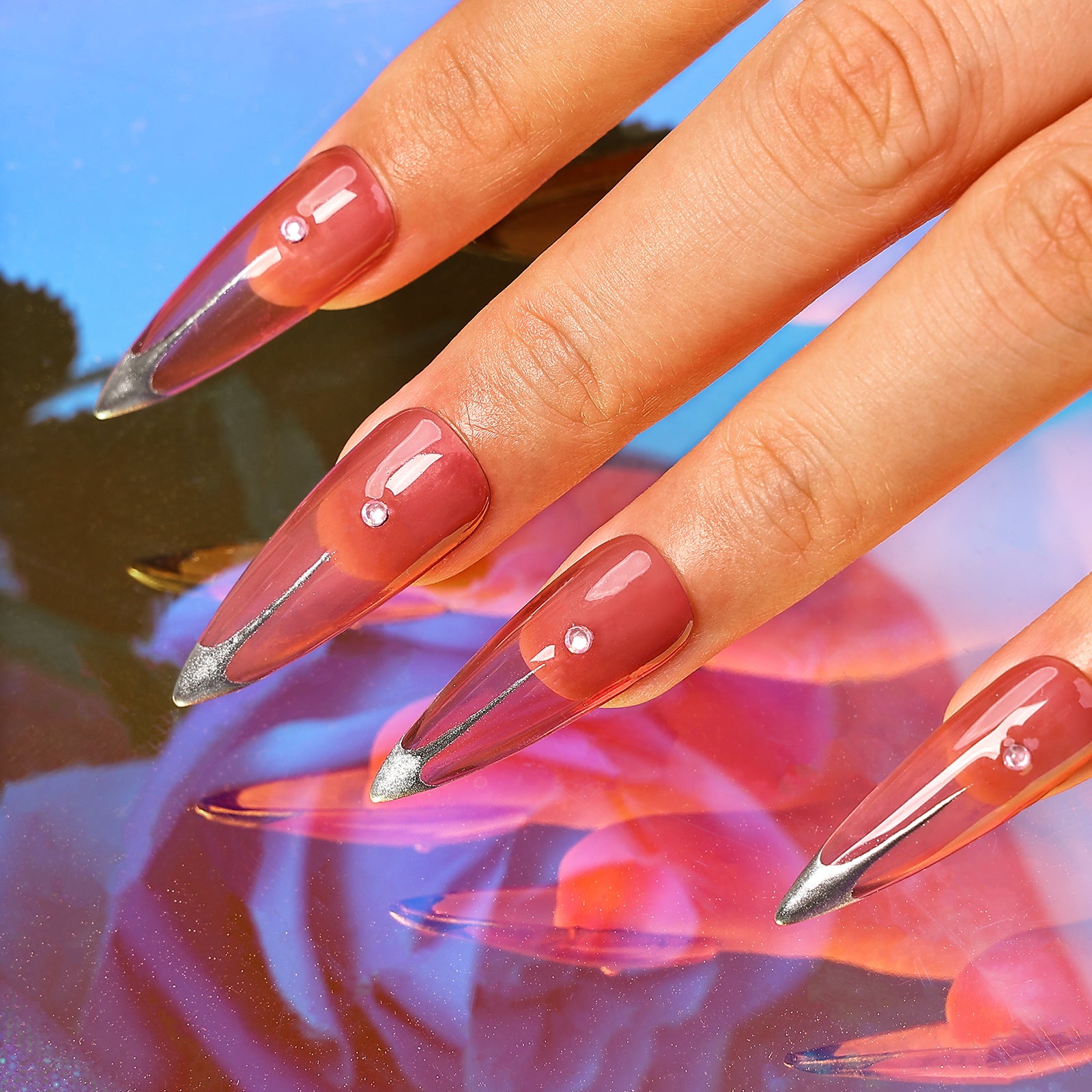 Pink Prism Stiletto Mid Length Press On Nails | MelodySusie
