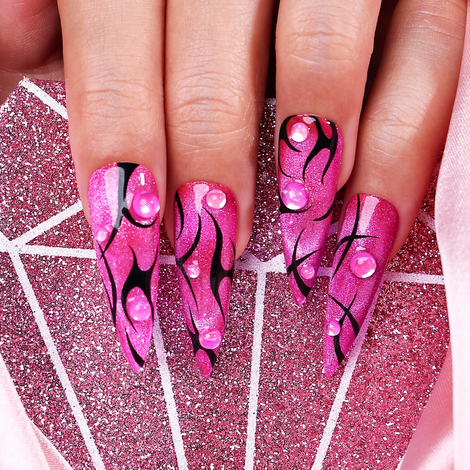 Pink Velvet  Stiletto Long Press On Nails | MelodySusie