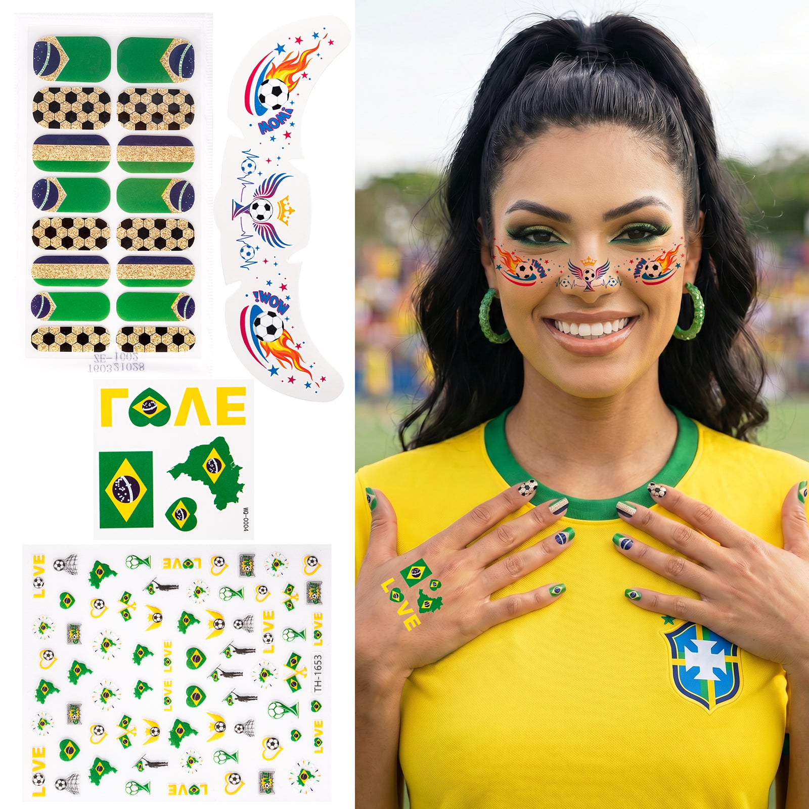 Gameday FanGlow Kit with World Cup Soccer Flag Nail Strips & Face Temporary Tattoos
