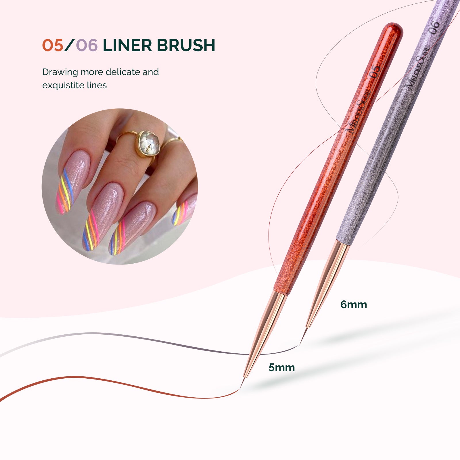 Pink Crystal Liner brush set (Nail Art Liner Brushes Set- 3pcs Nail Ar