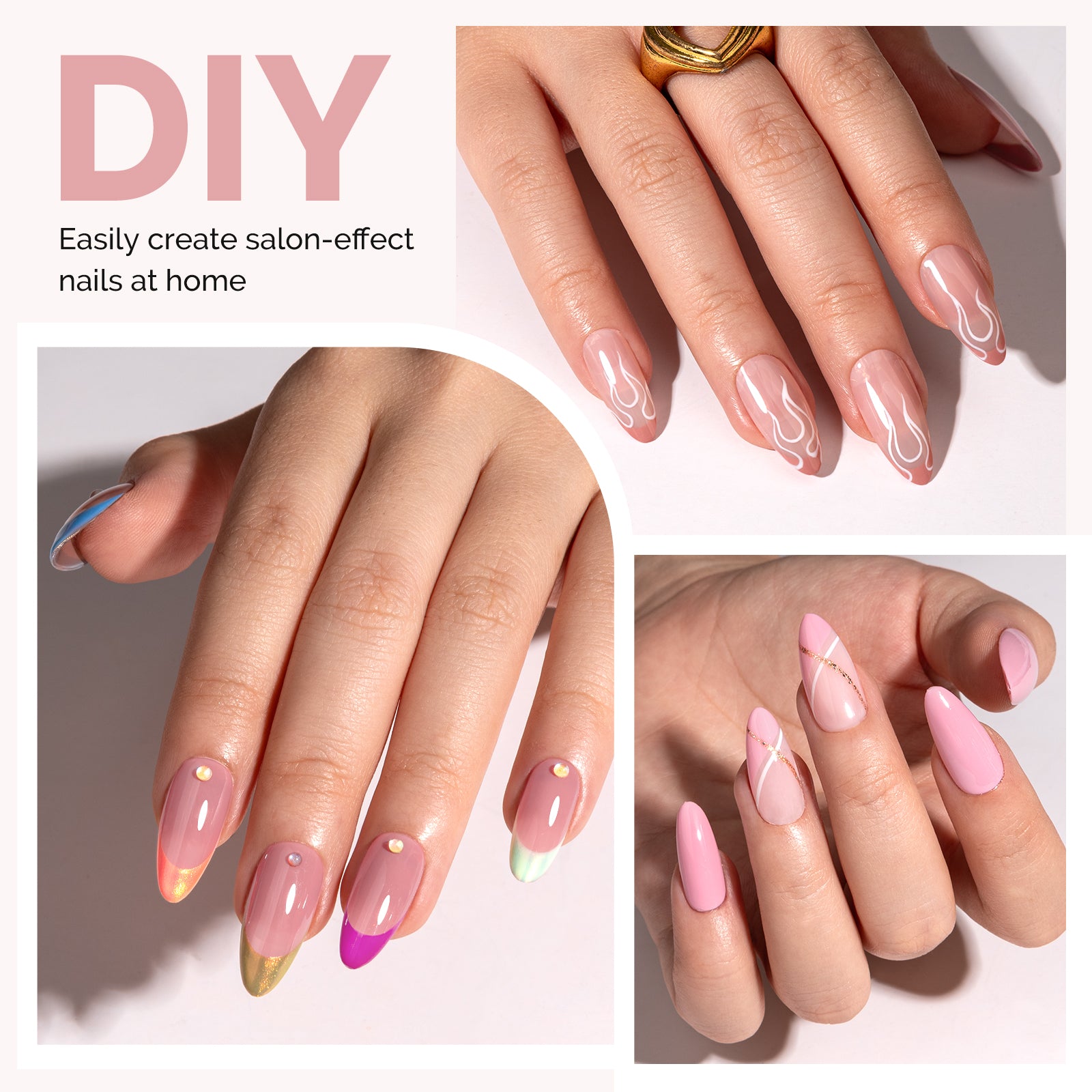 300Pcs Half Matte Clear Acrylic Full Cover Pre-Built Nail Tips & 20g Solid Nail Glue Gel