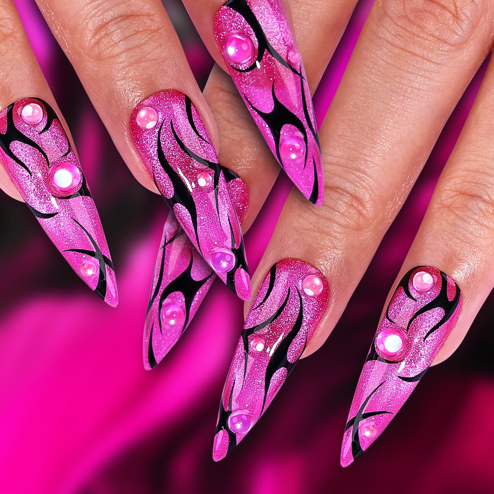 Pink Velvet  Stiletto Long Press On Nails | MelodySusie