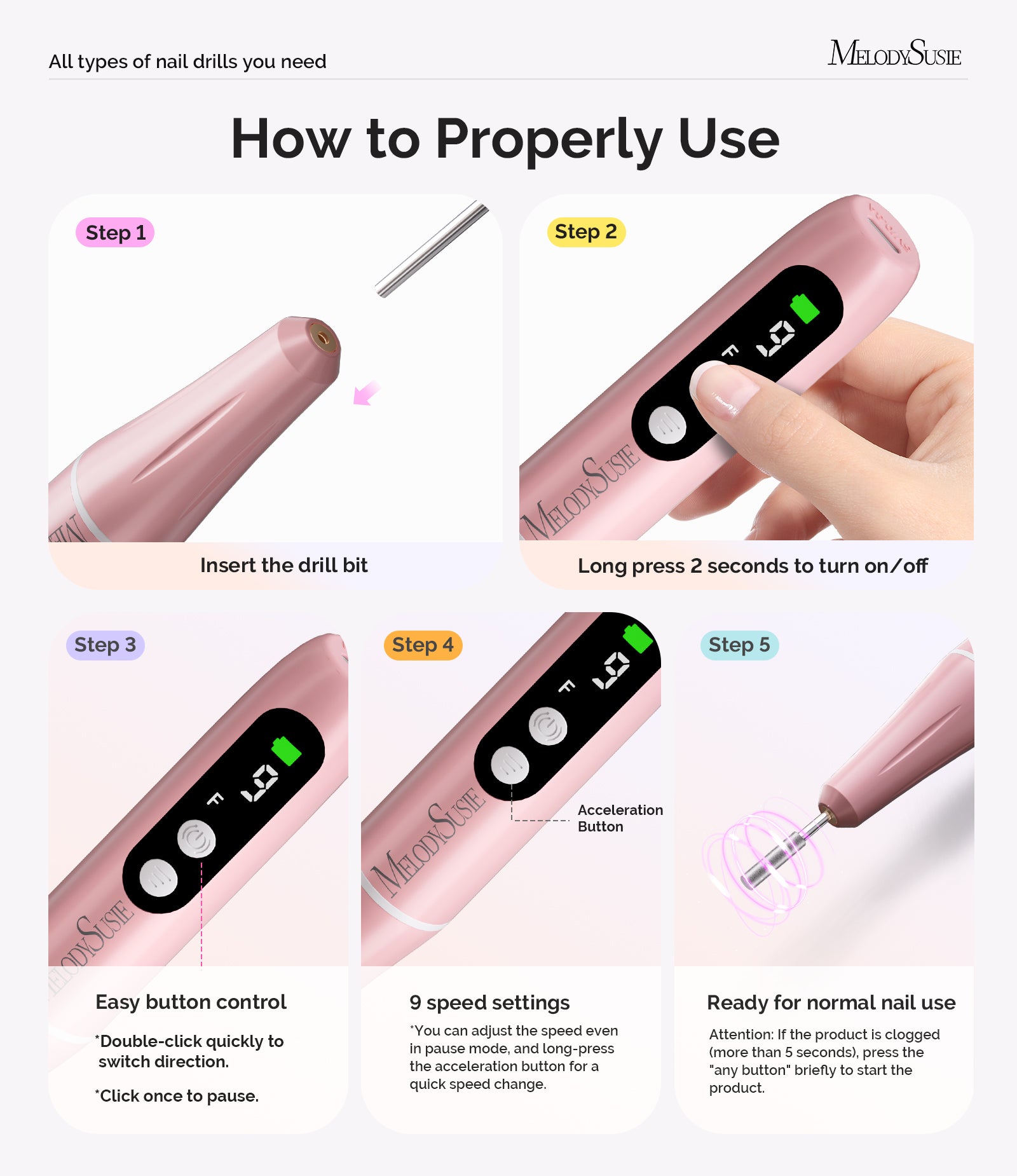 PC90G 20000RPM Portable Rechargeable Nail Drill - Pink