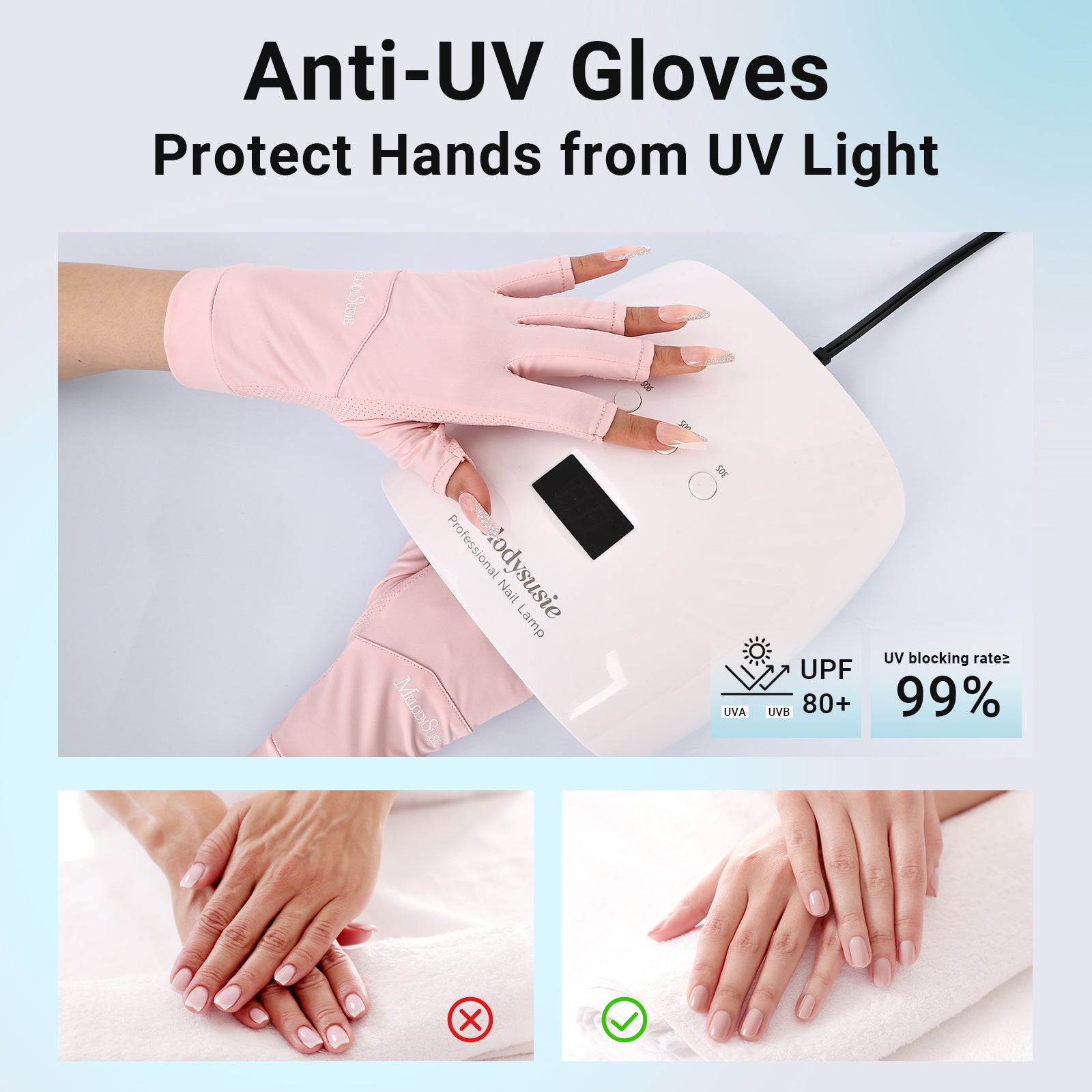 Professional UPF 80+ UV Protection Gloves for Manicures, Cool