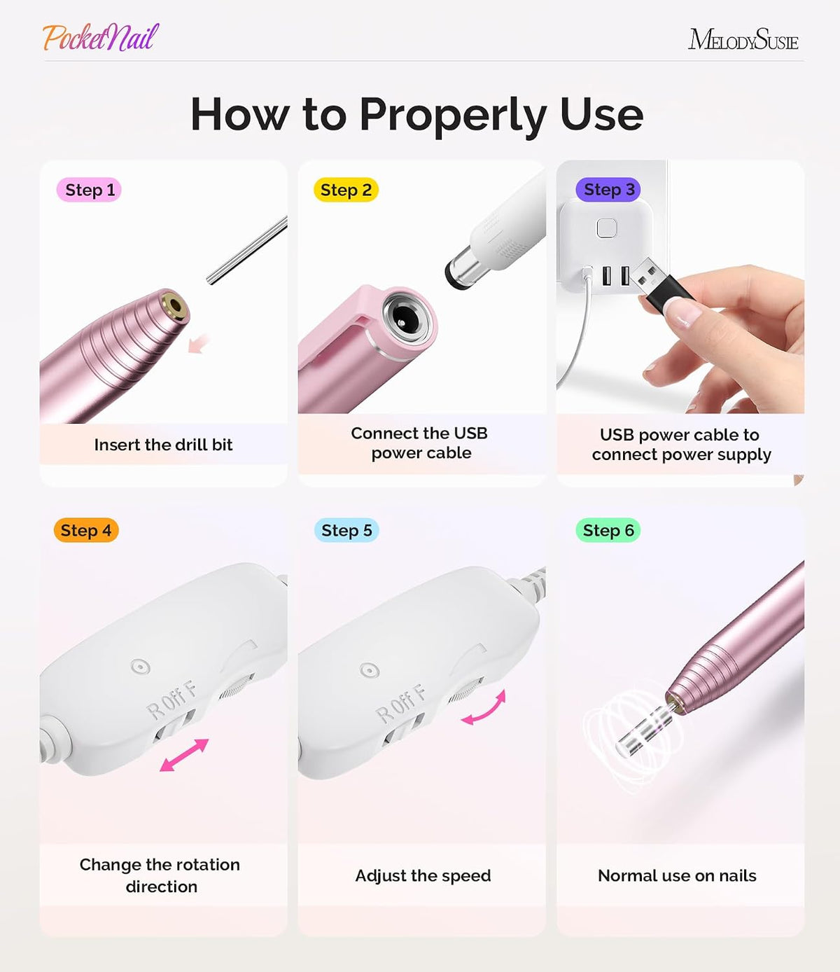 MelodySusie PocketNail PC100G Portable Nail Drill 20,000 RPM