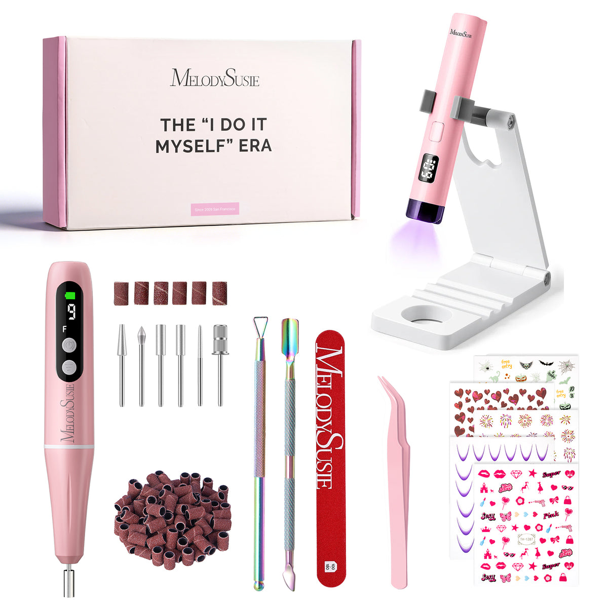 MelodySusie PC90G Nail Drill & P-ART01R Handheld Nail Lamp Gift Box