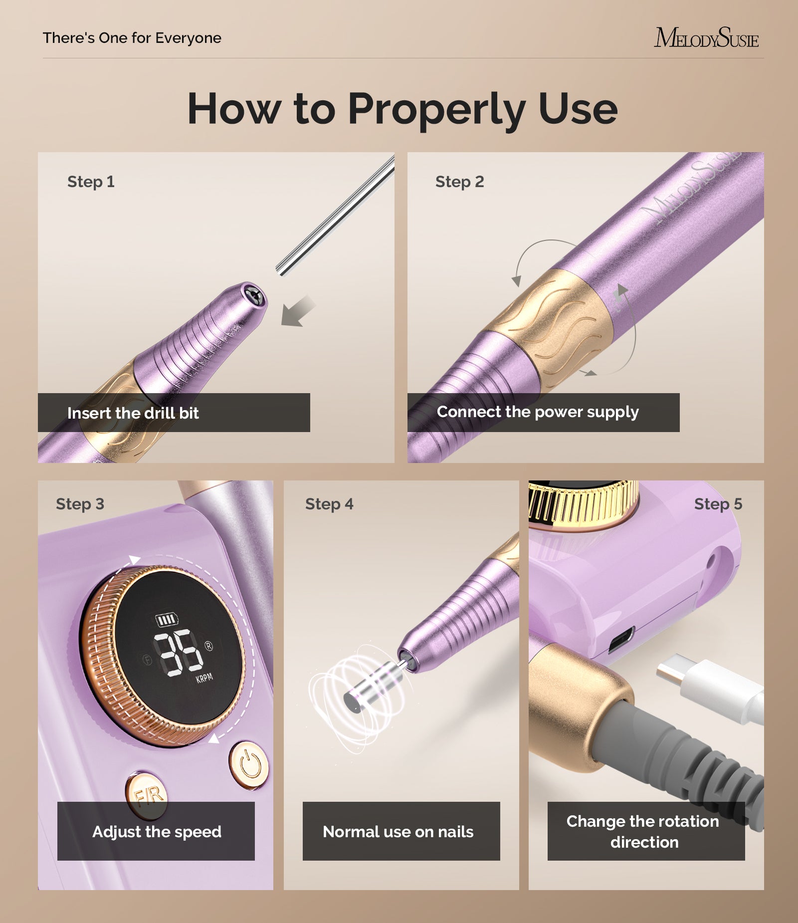 SM330G Rechargeable 35000RPM Nail Drill - Purple