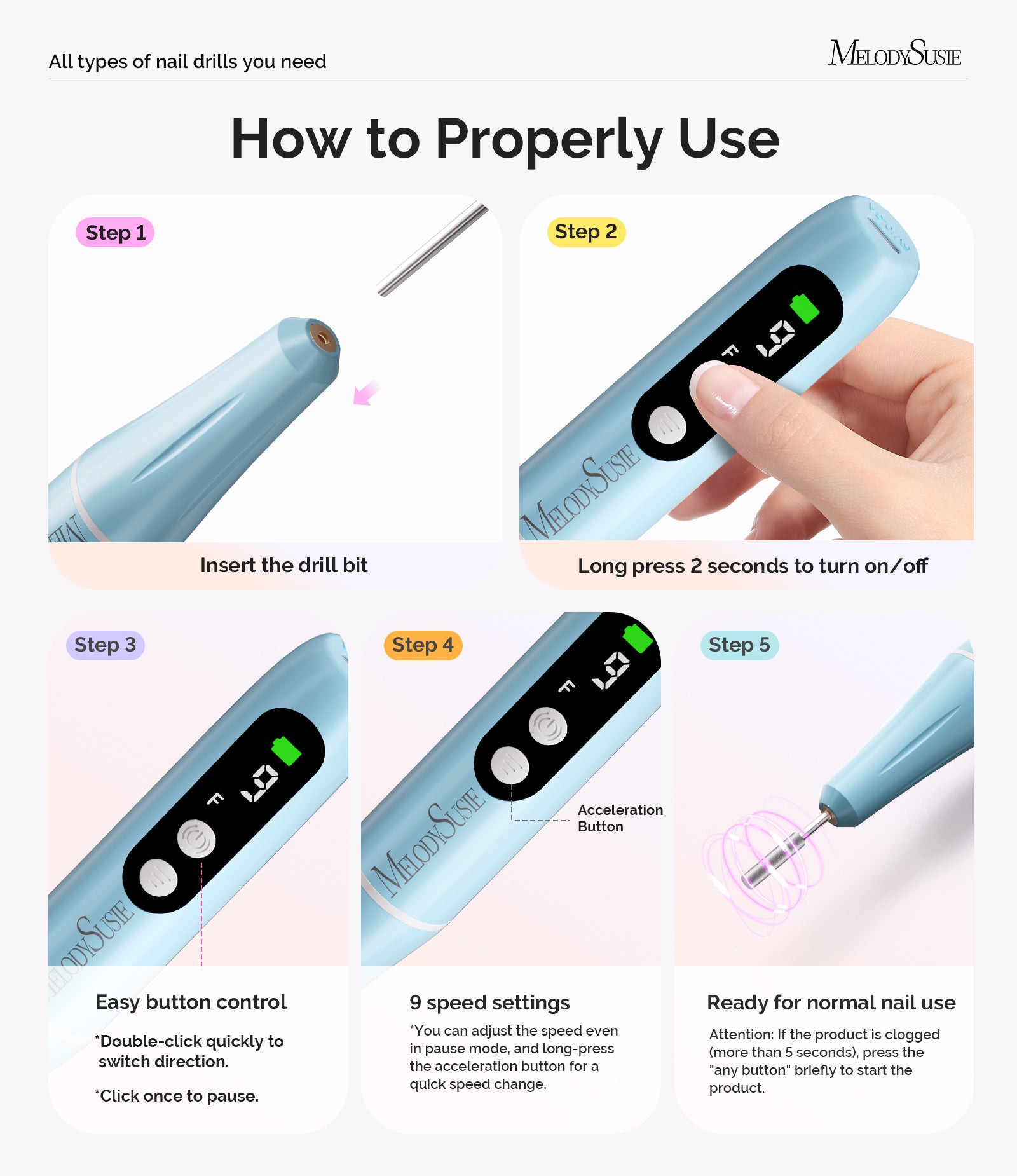 PC90G 20000RPM Portable Rechargeable Nail Drill - Blue