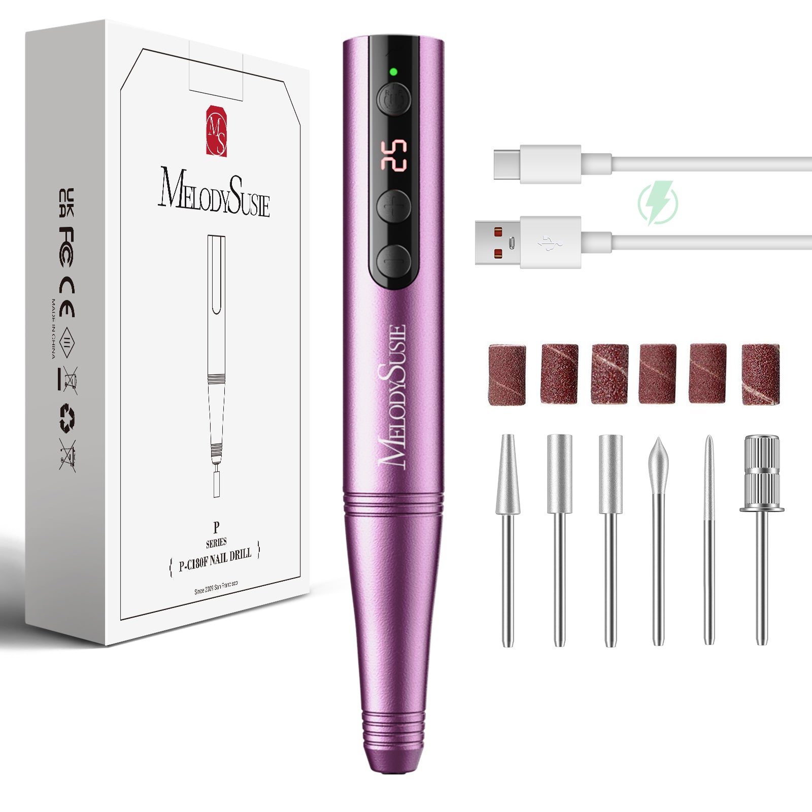 PC180F Portable Rechargeable Nail Drill 25,000RPM - Beginner Kit