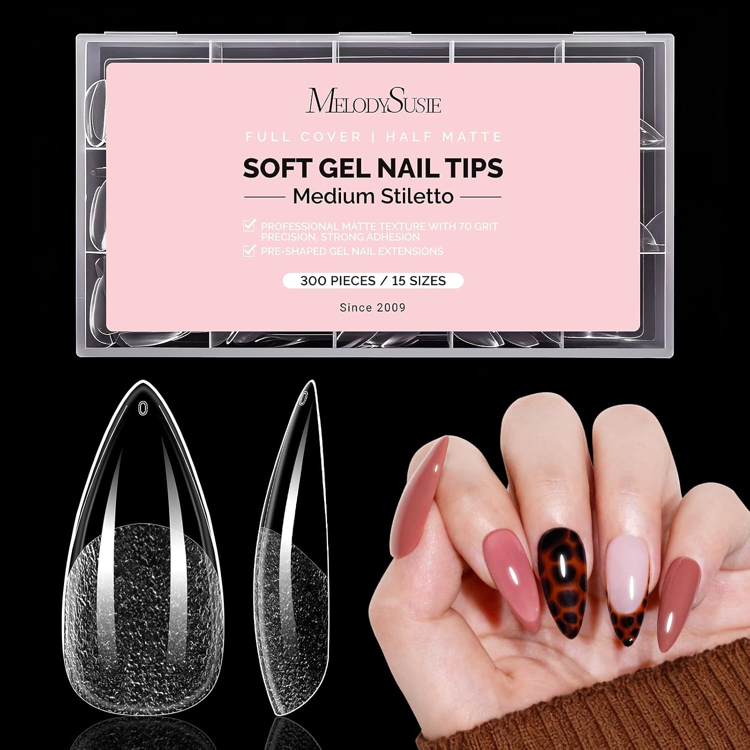 300Pcs Half Matte Clear Acrylic Full Cover Nail Tips