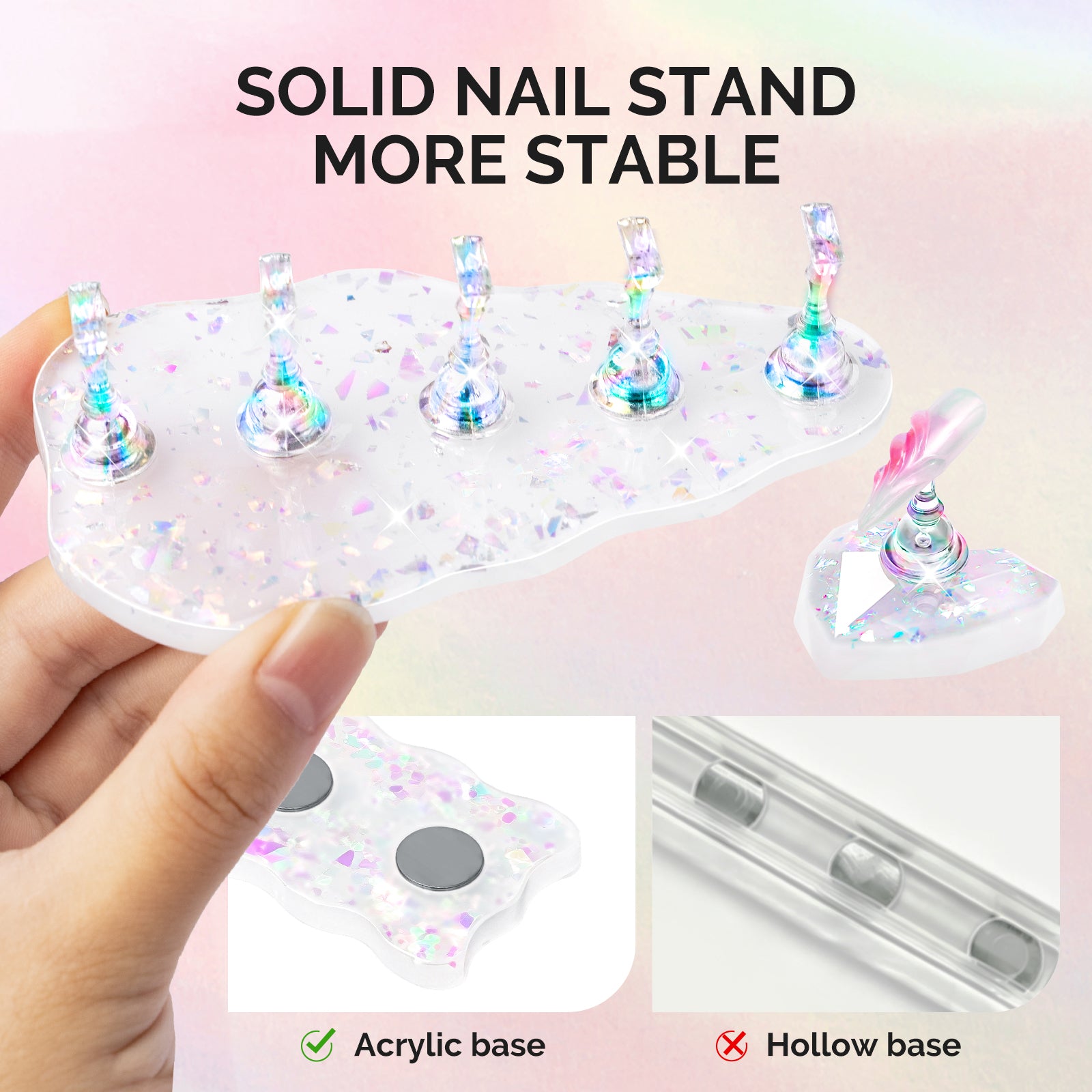 Nail Stand for Press Ons 3 PCS Shiny Magnetic Bases Set