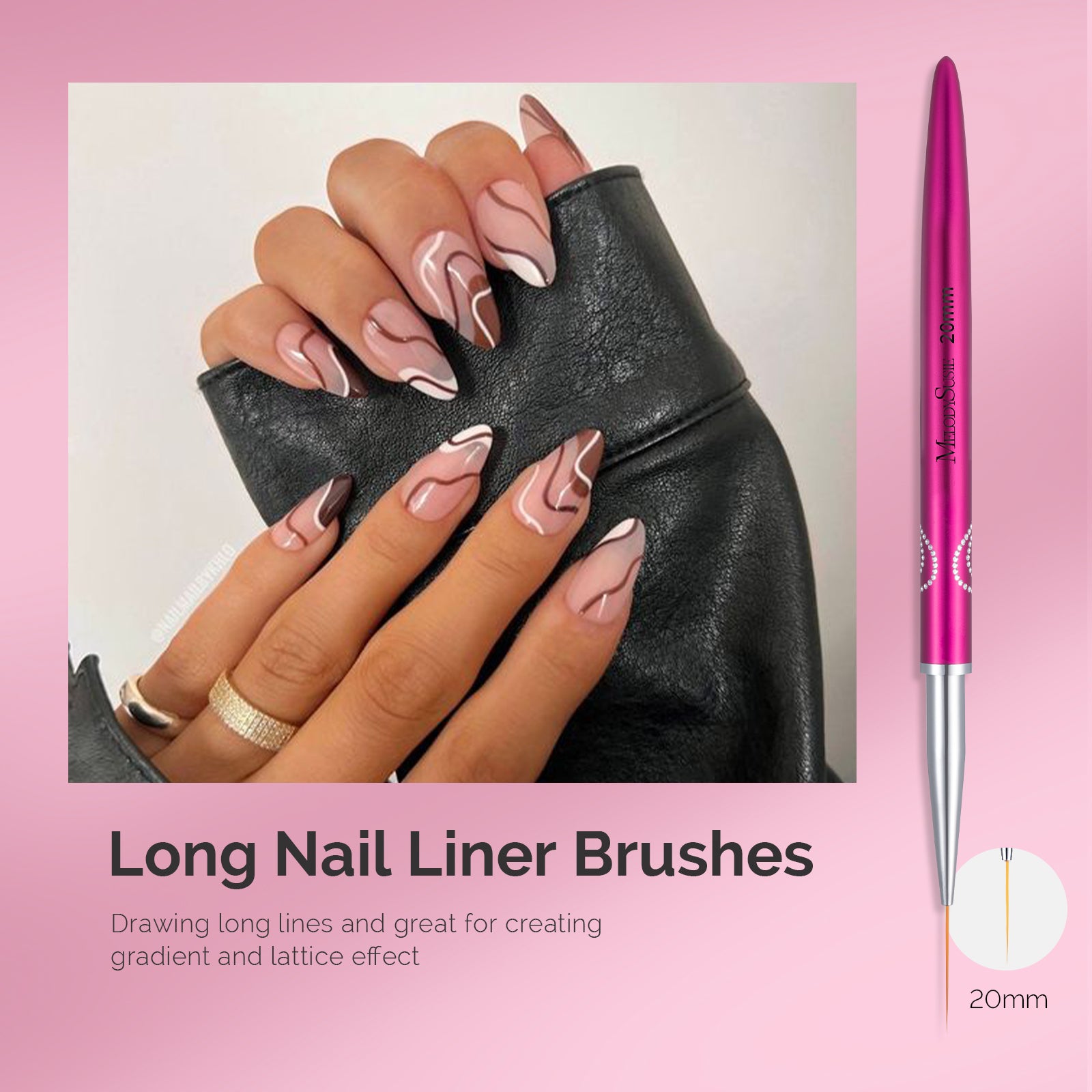 Nail Art Liner Brushes 5Pcs - Rose Pink