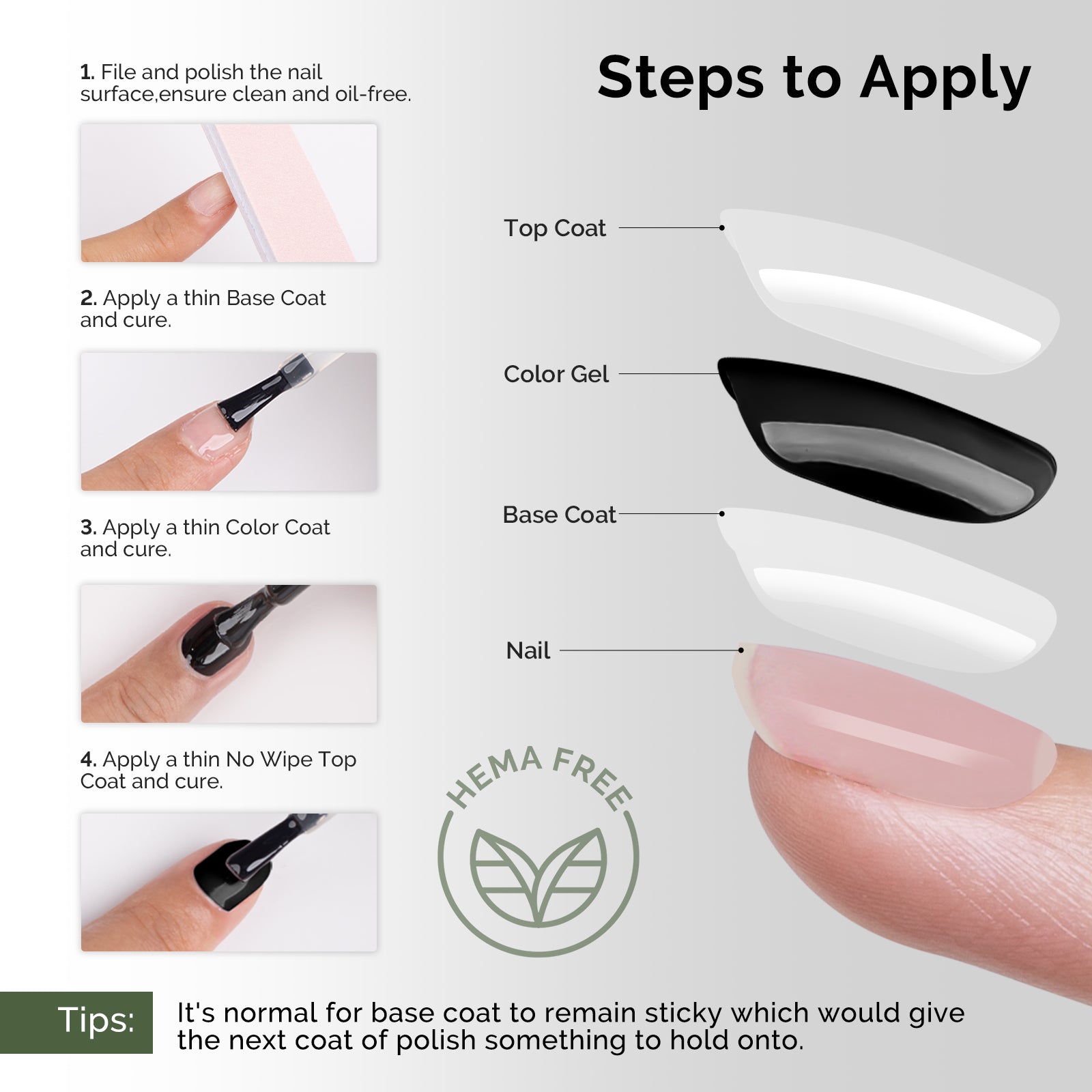 Top Coat & Base Coat - Hema-Free Gel Nail Polish 0.5 fl oz/15ml