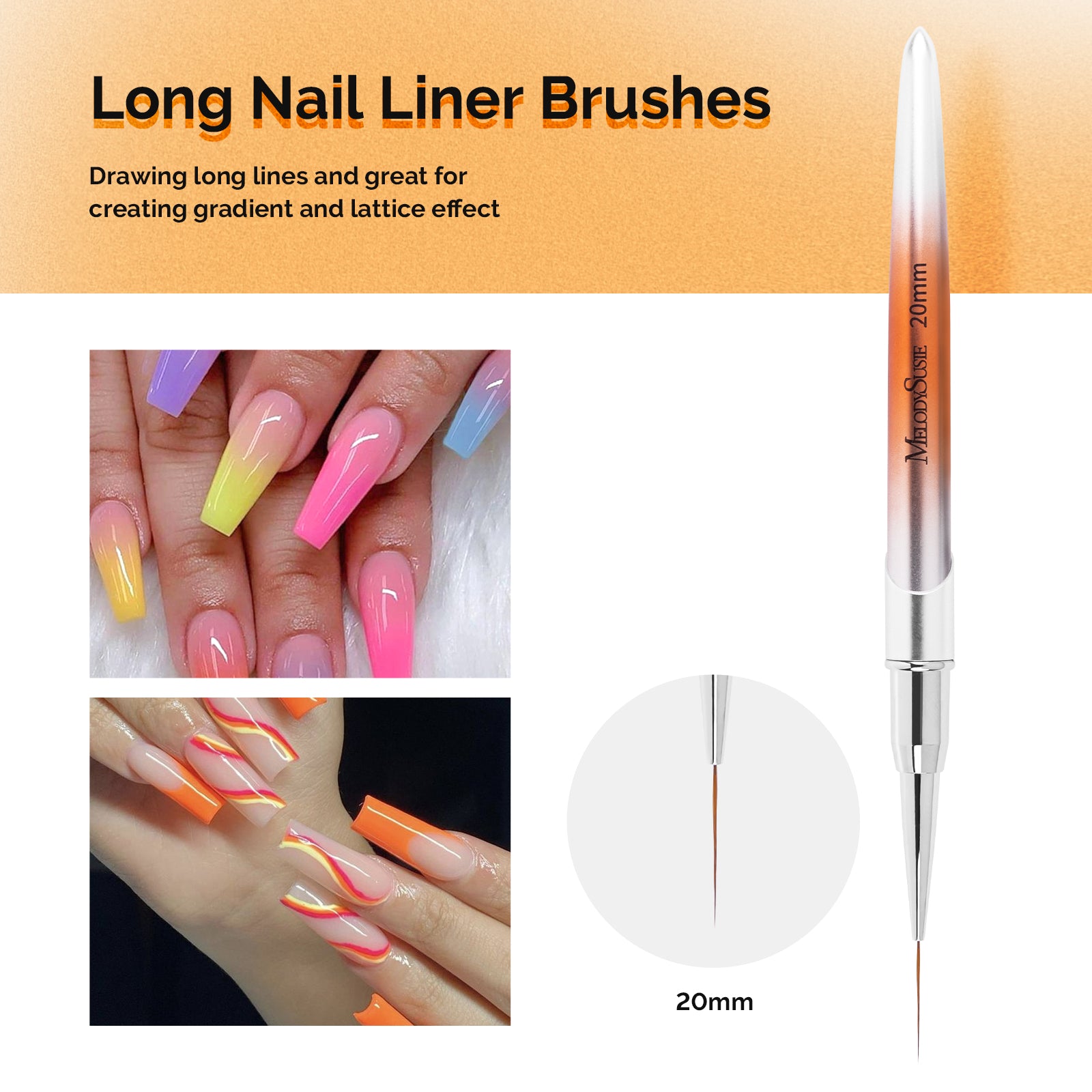 Nail Art Liner Brushes Gradient Metal Handle