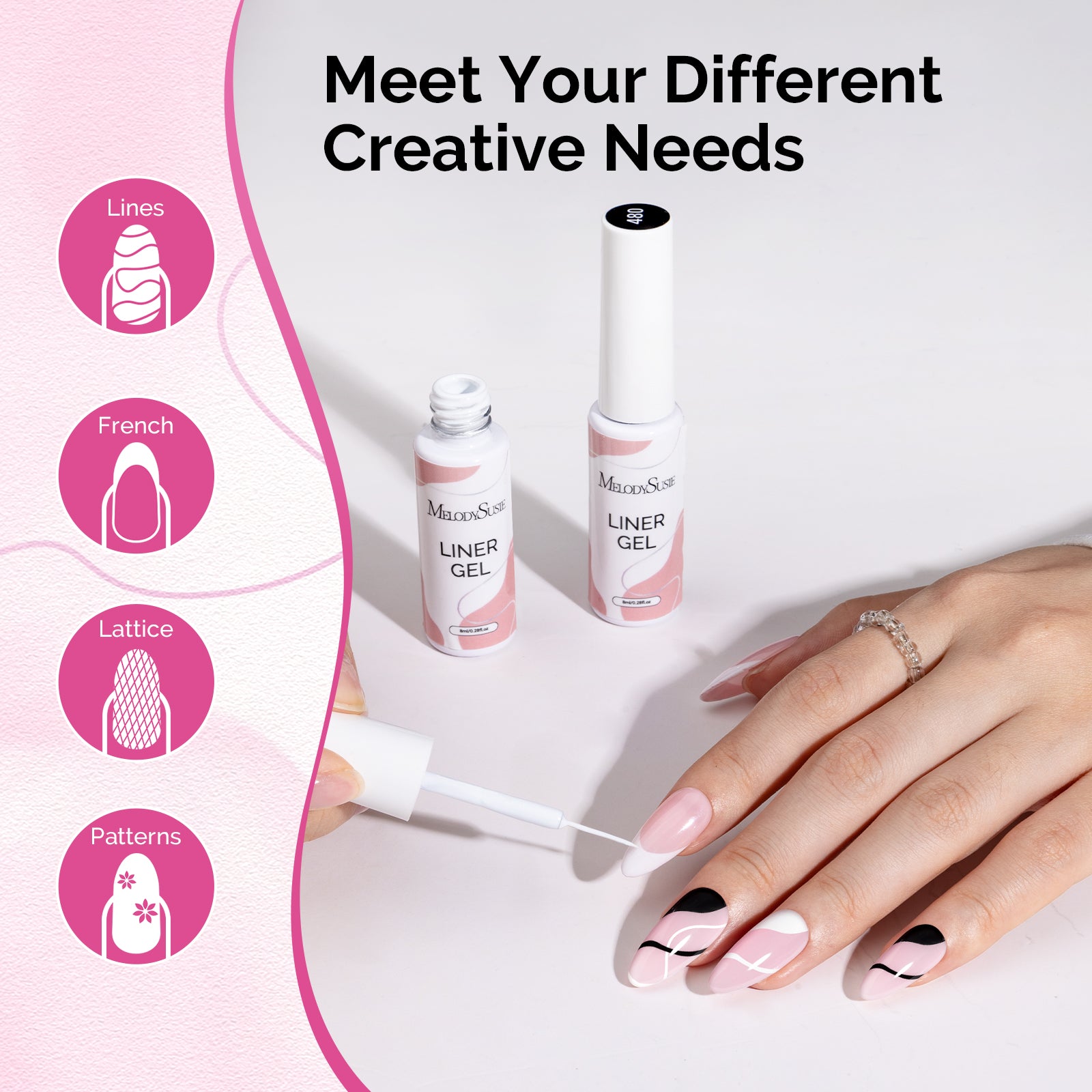 Liner Gel Nail Art Polish - Black and White