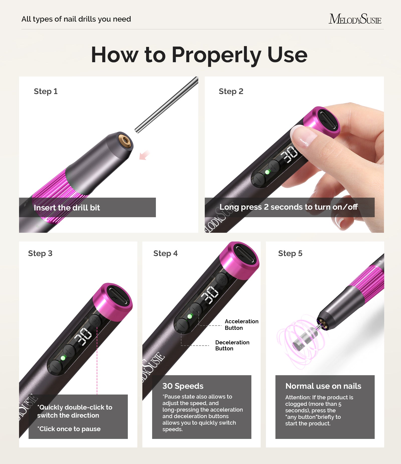 PM180G Rechargeable 30000RPM Nail Drill - Black
