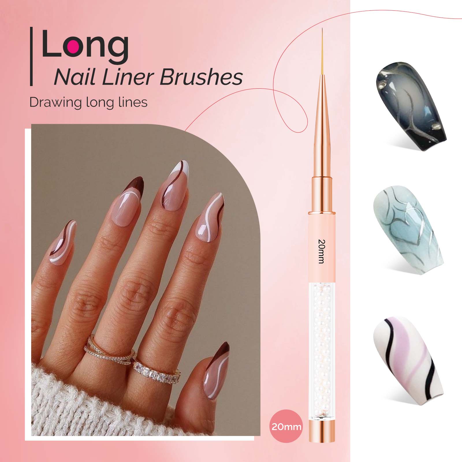 Nail Art Liner Brushes 5Pcs - White Pearl