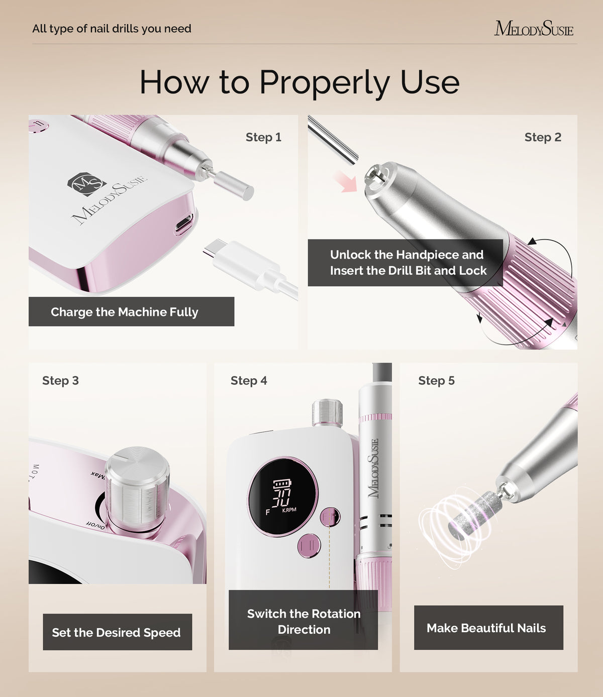 Electric Nail Drill, Efile Electrical File Kit | MelodySusie