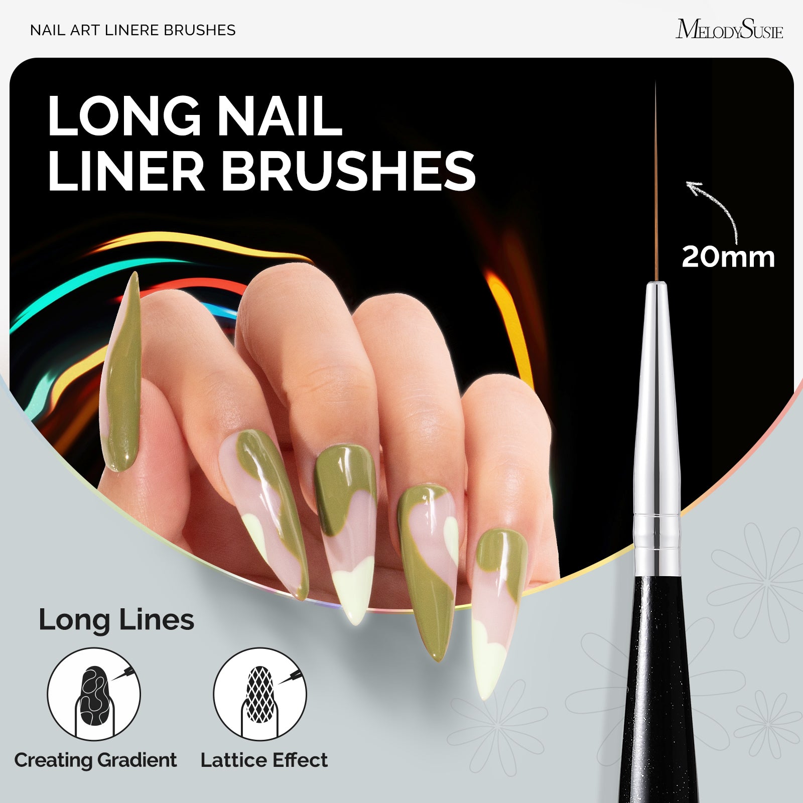 Nail Art Liner Brushes 5Pcs - Black