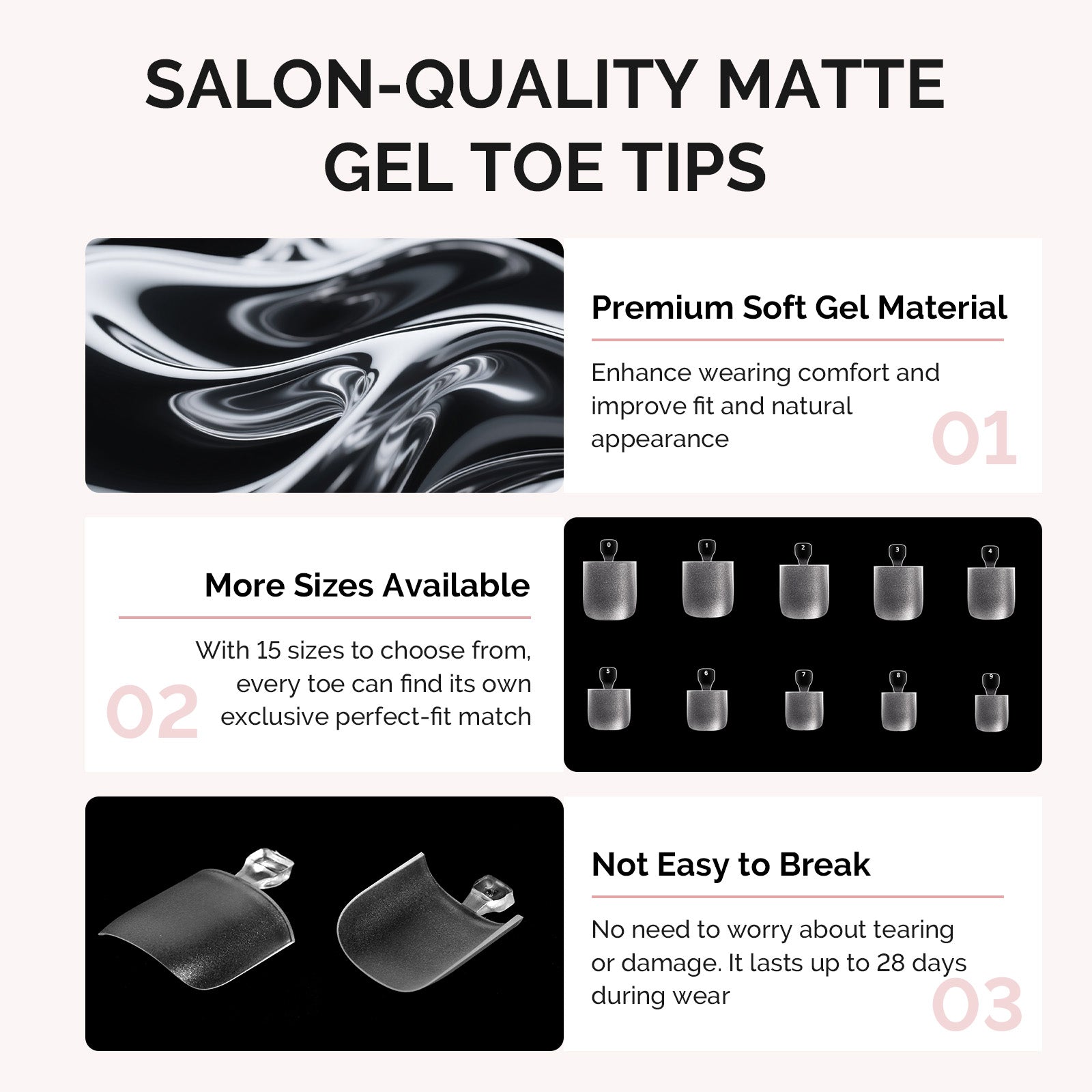 300Pcs Half Matte Clear Acrylic Full Cover Toe Nail Tips