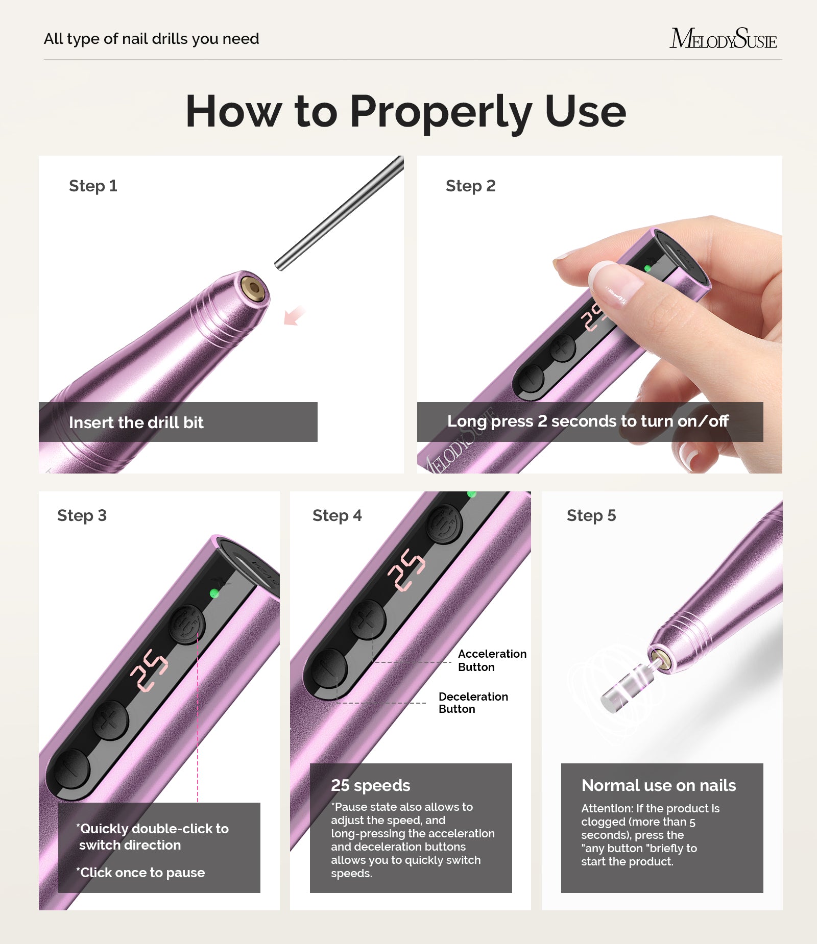 PC180F Portable Rechargeable Nail Drill 25000RPM (Beginner Kit)