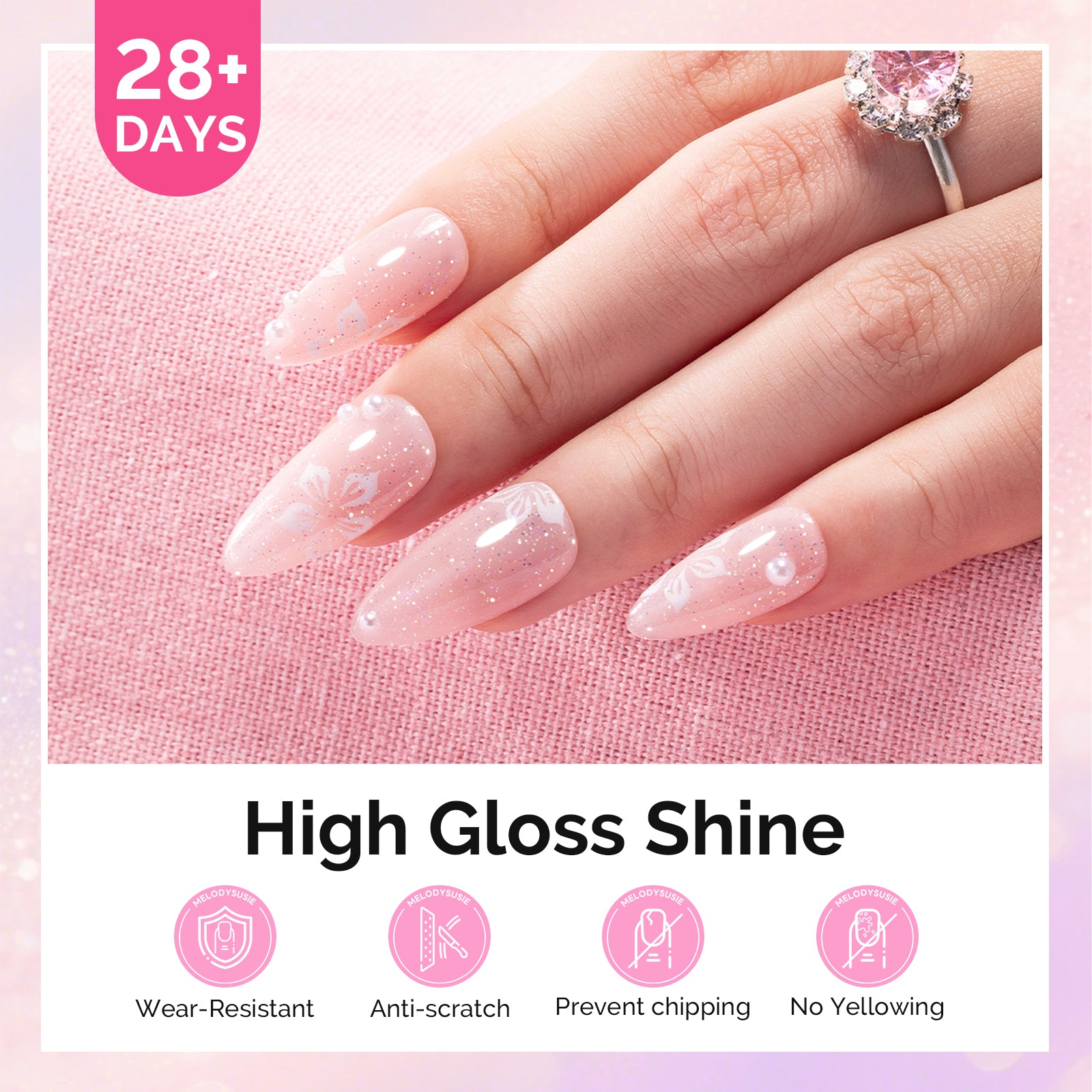 Glitter Gel Top Coat - No Wipe Reflective Iridescent Glitter Top Coat 15ml 0.5fl oz