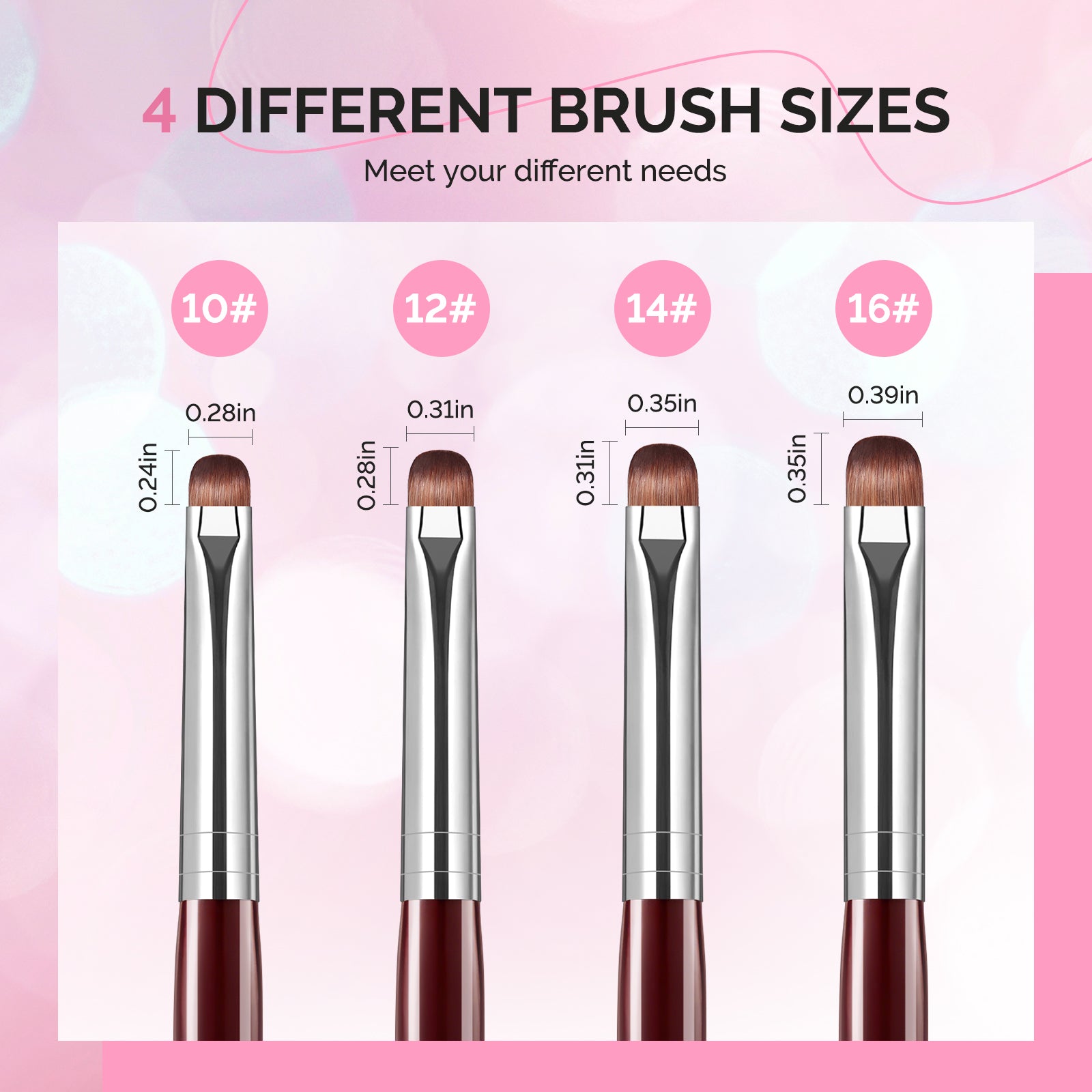 French Manicure with Rosewood Handles Nail Brush Set with Brush Holder - Sizes #10, #12, #14, #16