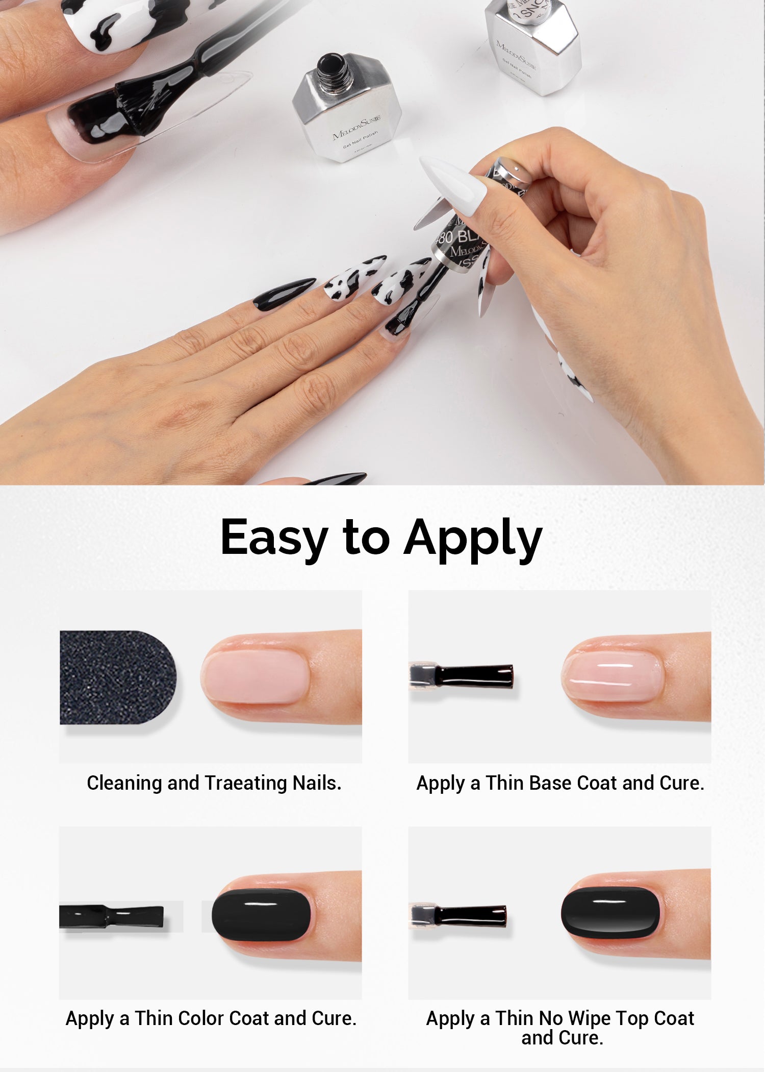 Gel Nail Polish White and Black 2 Pack 15ml